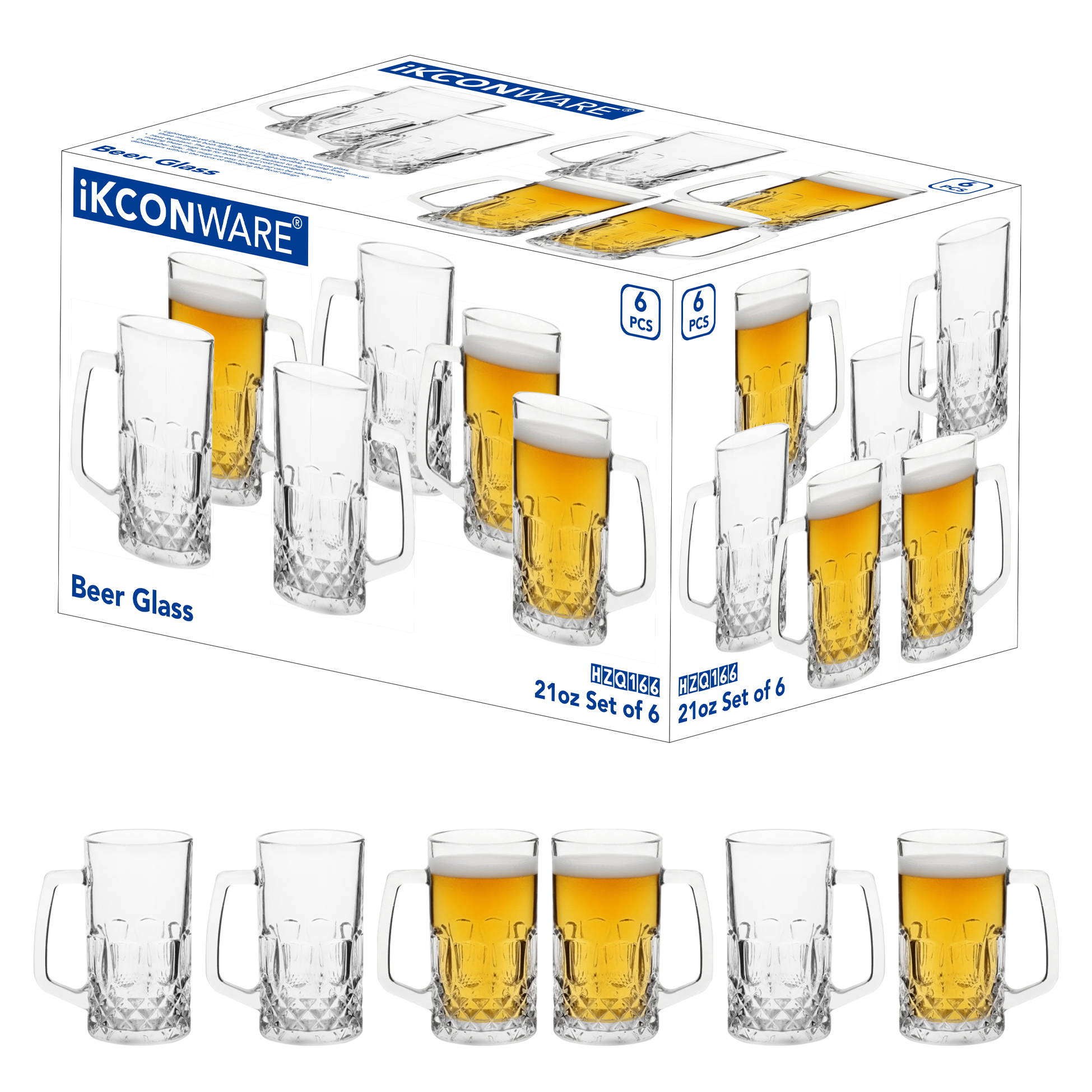 6-Piece Diamond-Etched Beer Mug Set