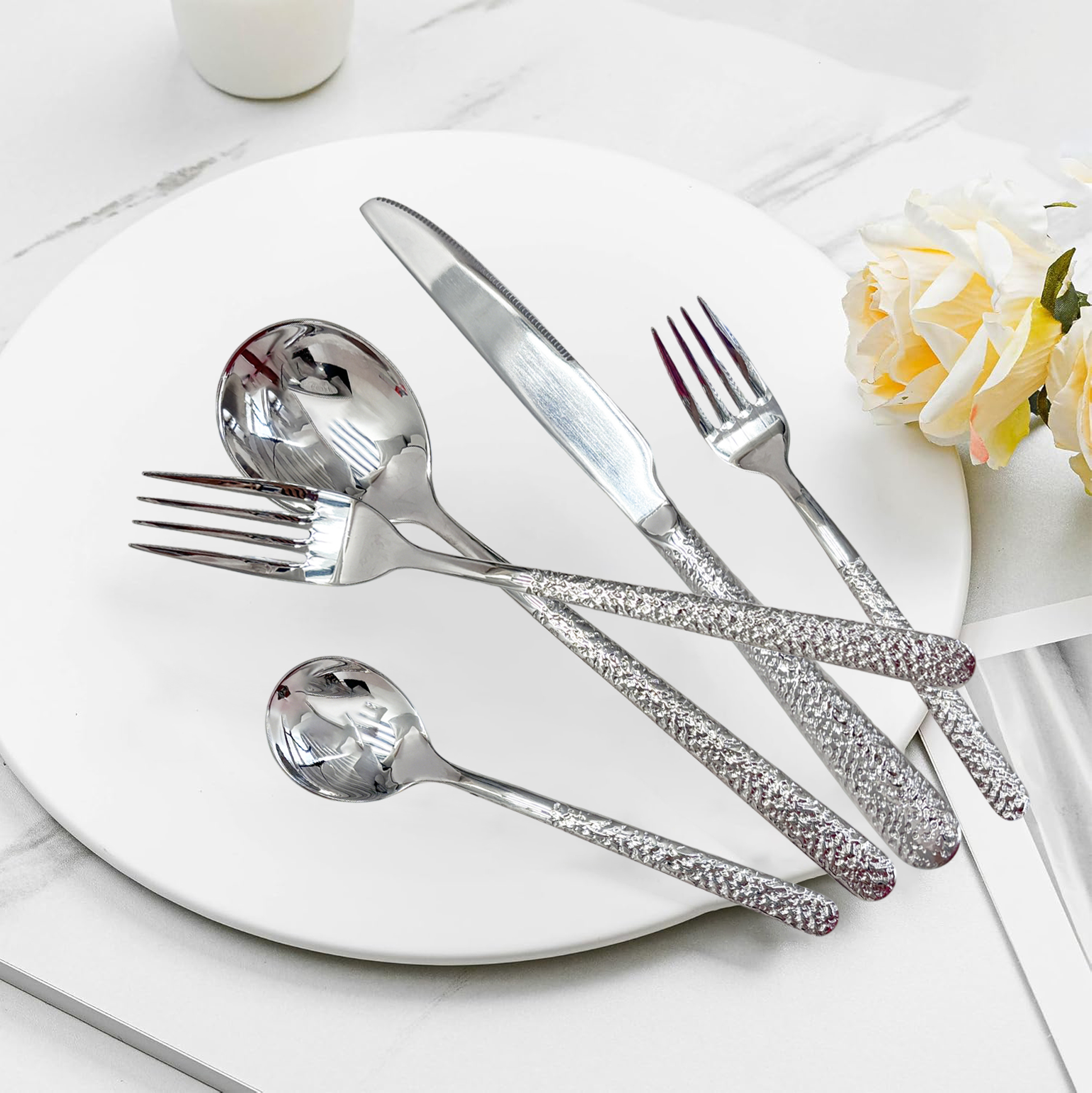 5-Piece Textured-Handle Stainless Steel Cutlery Set