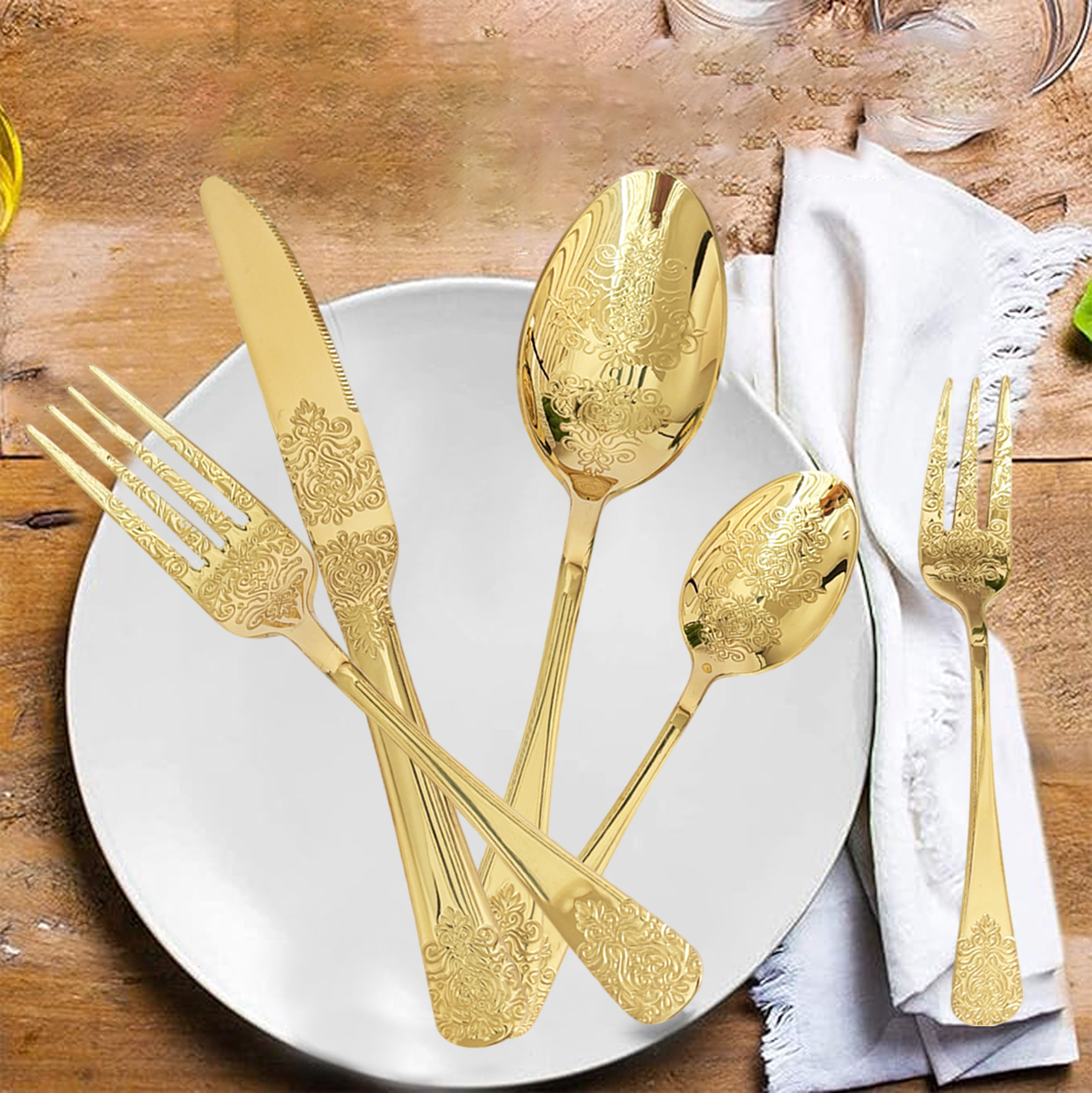 20-Piece Gold-Plated Ornate Cutlery Set