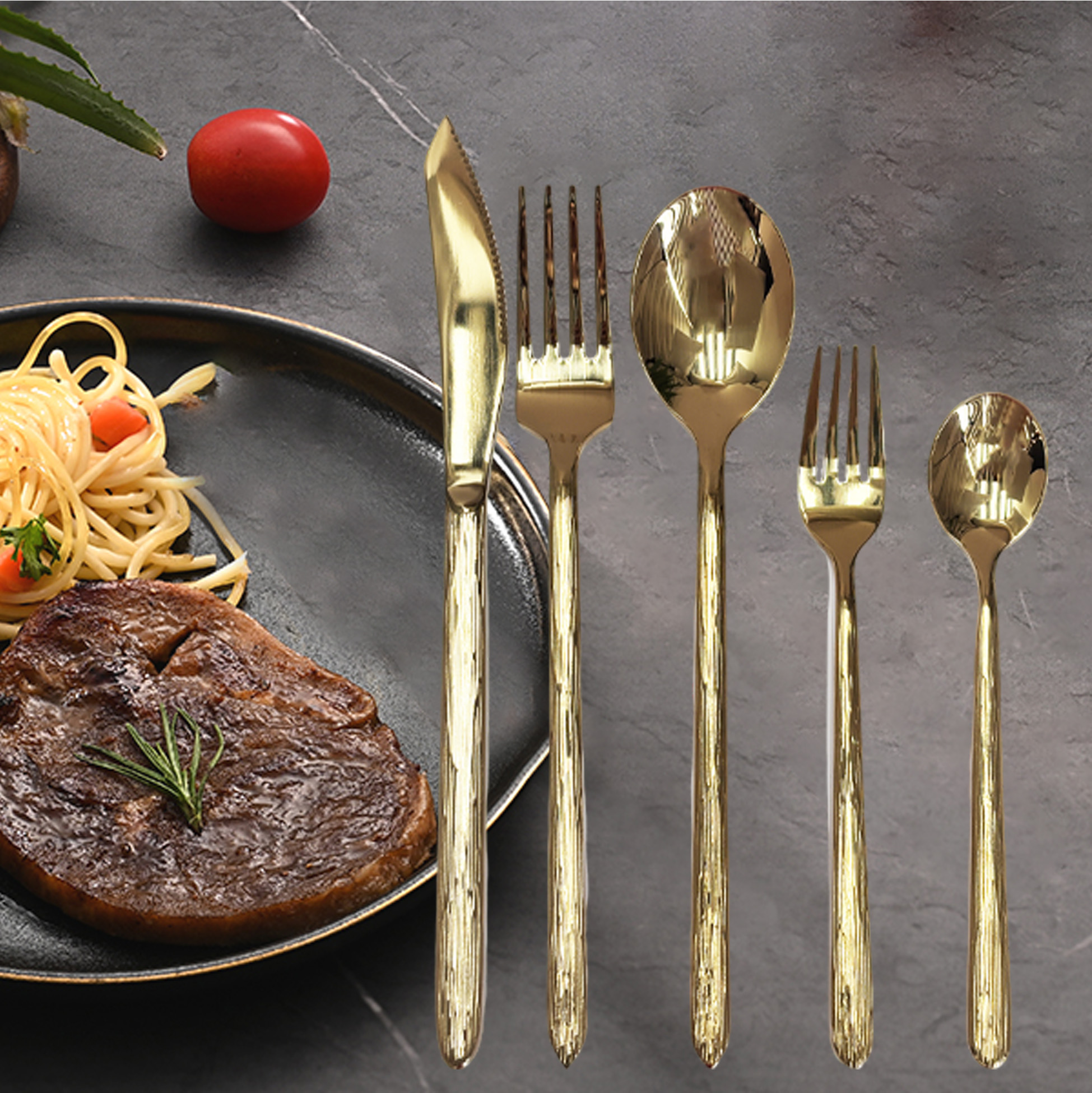 5-Piece Gold-Toned Textured Handle Cutlery Set