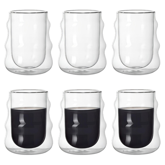 6 Pcs Double Walled Irregular Shaped Glass Mug
