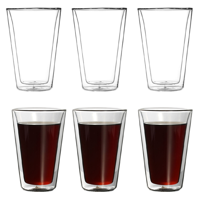 6 Pcs Double Walled Tapered Glass Tumbler