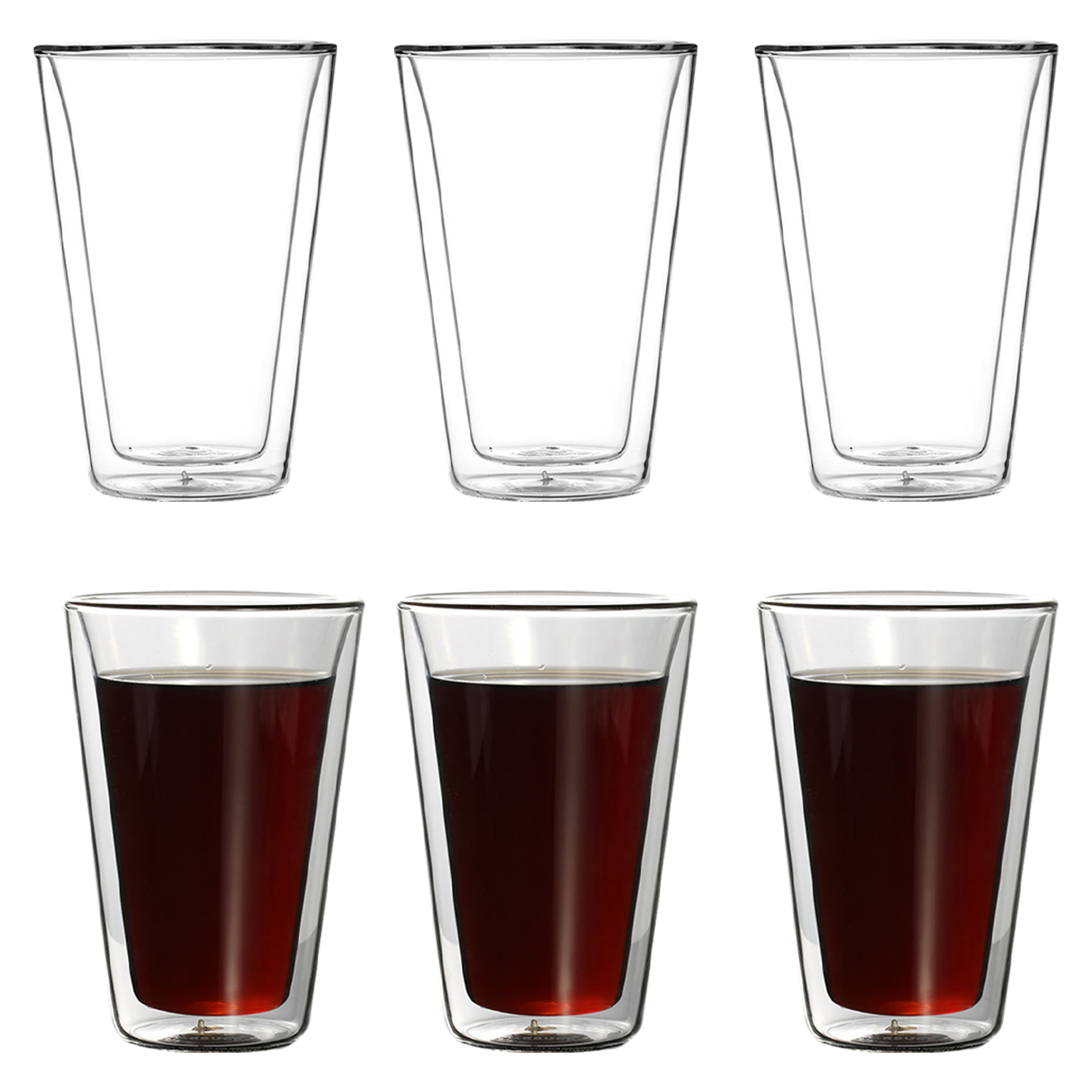 6 Pcs Double Walled Tapered Glass Tumbler
