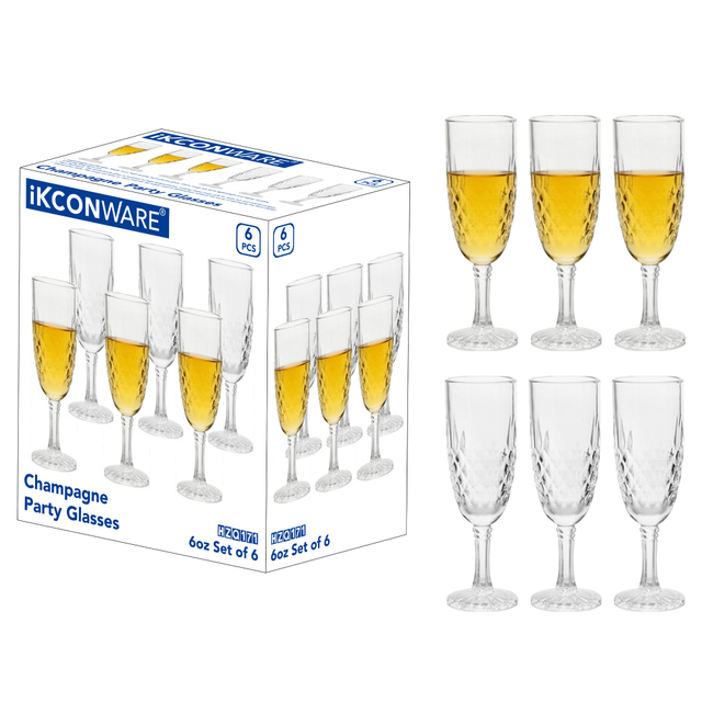 6-Piece Crystal-Patterned Champagne Flute Set