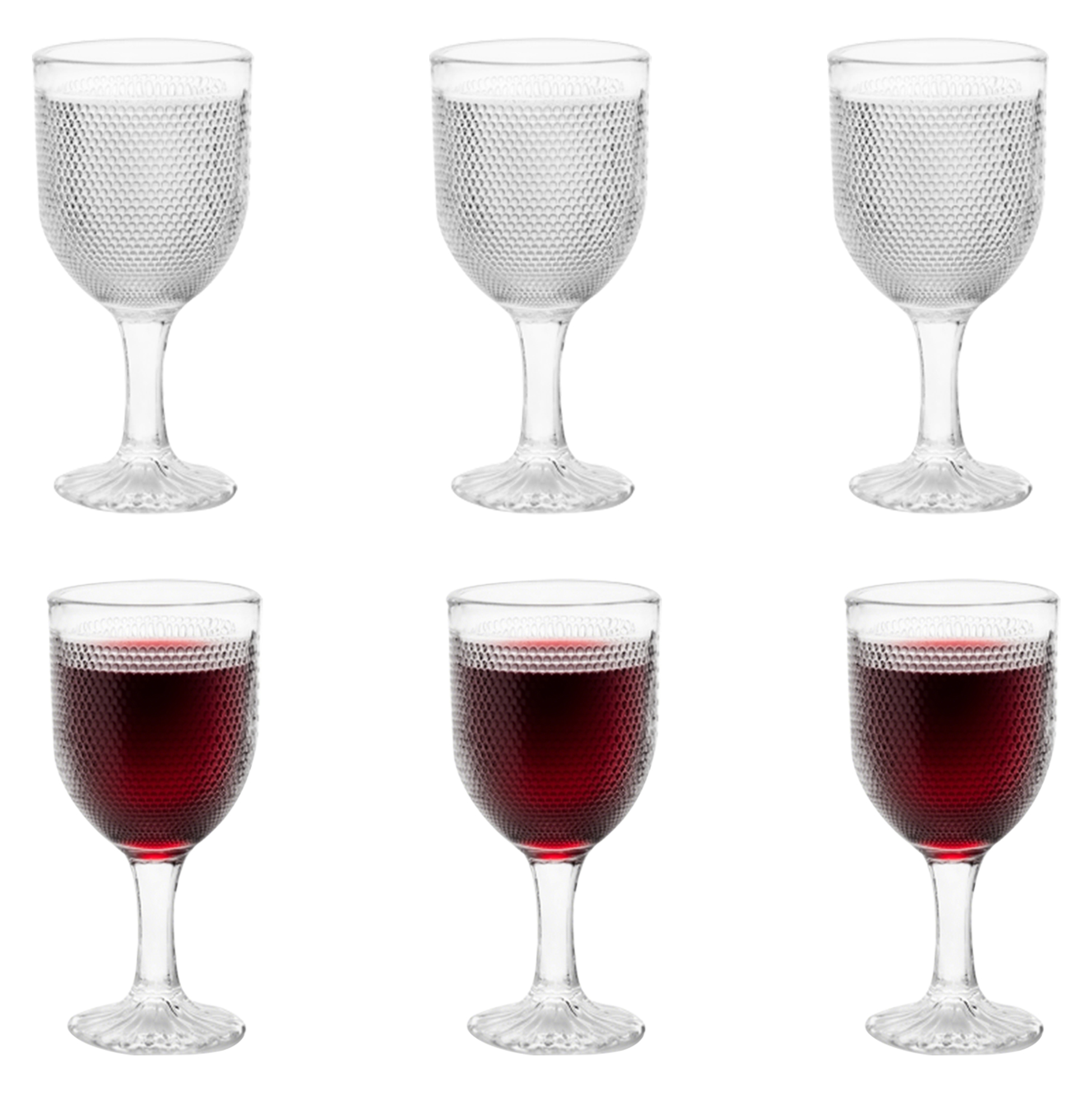 6-Piece Hobnail-Textured Wine Glass Set
