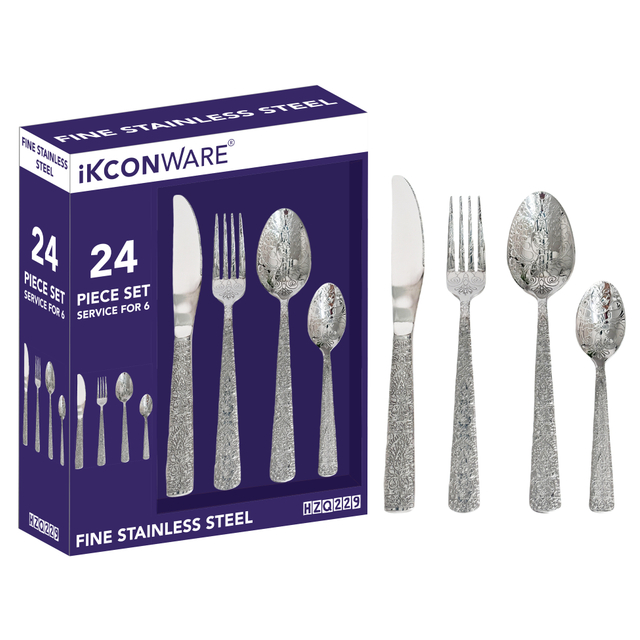 24-Piece Filigree-Engraved Silver Cutlery Set