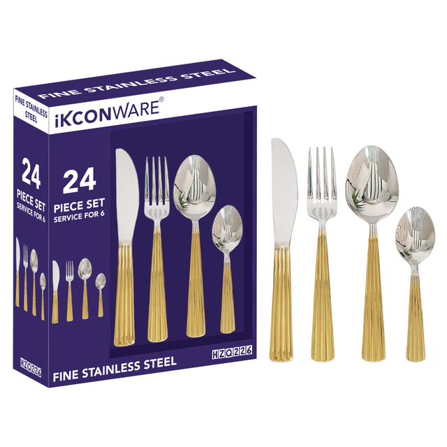 24-Piece Two-Tone Ribbed Handle Cutlery Set