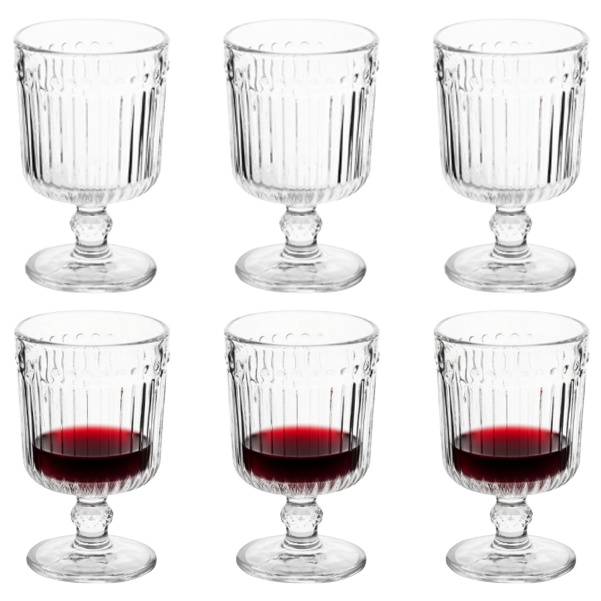 6-Piece Ribbed Retro Wine Glass Set