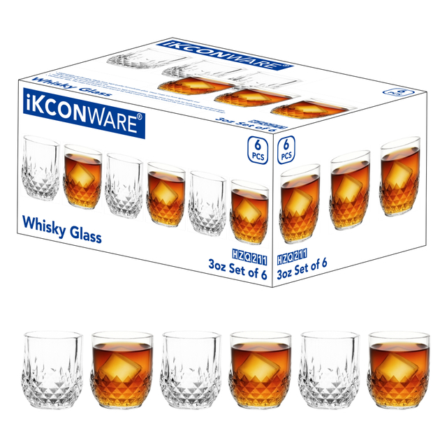 6-Piece Diamond-Patterned Whiskey Glass Set