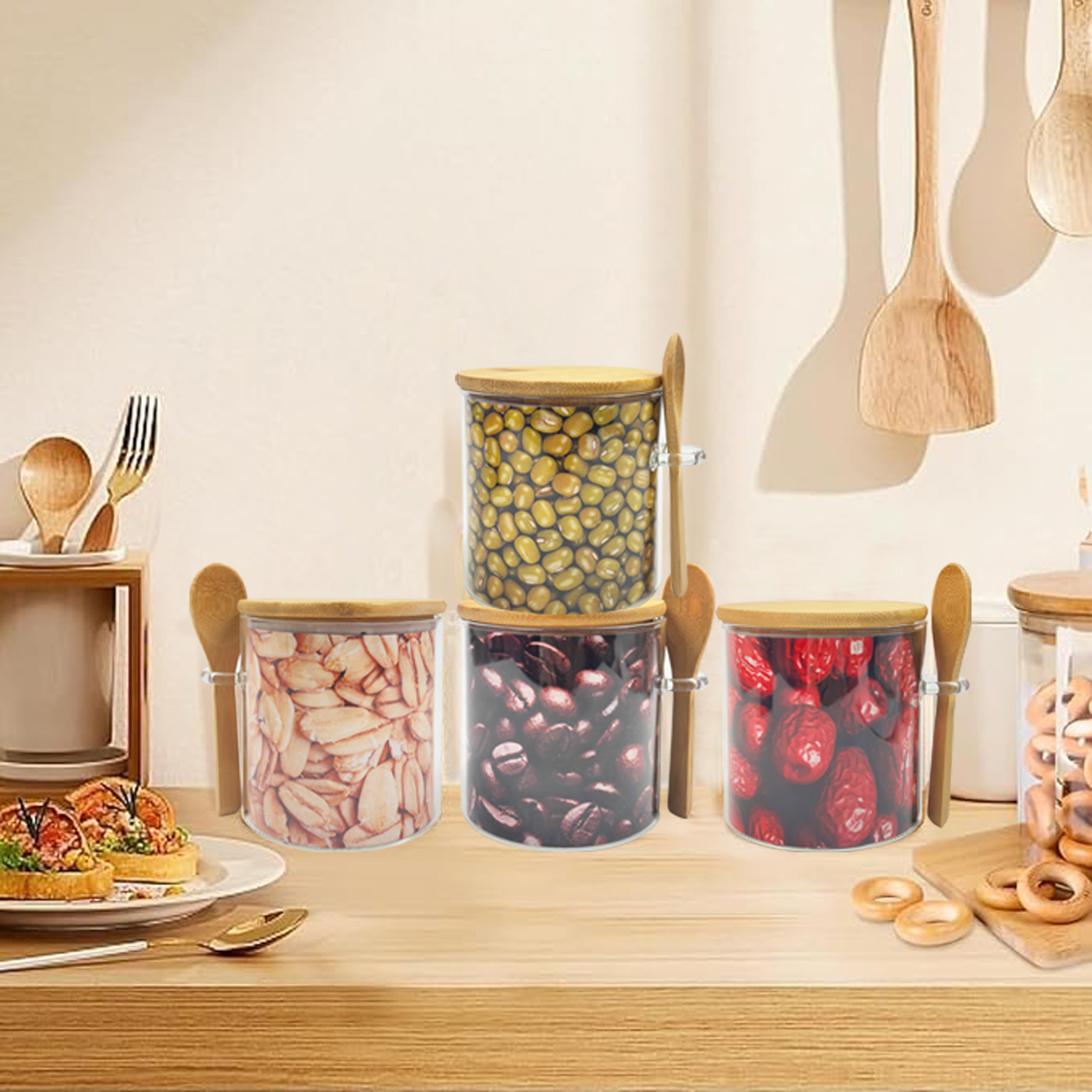 4-piece Glass Kitchen Storage Jar Set