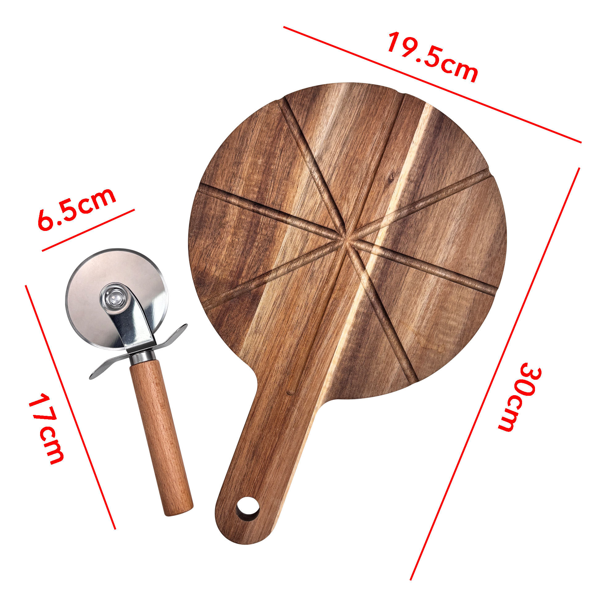 Wooden Pizza Board And Cutter Set