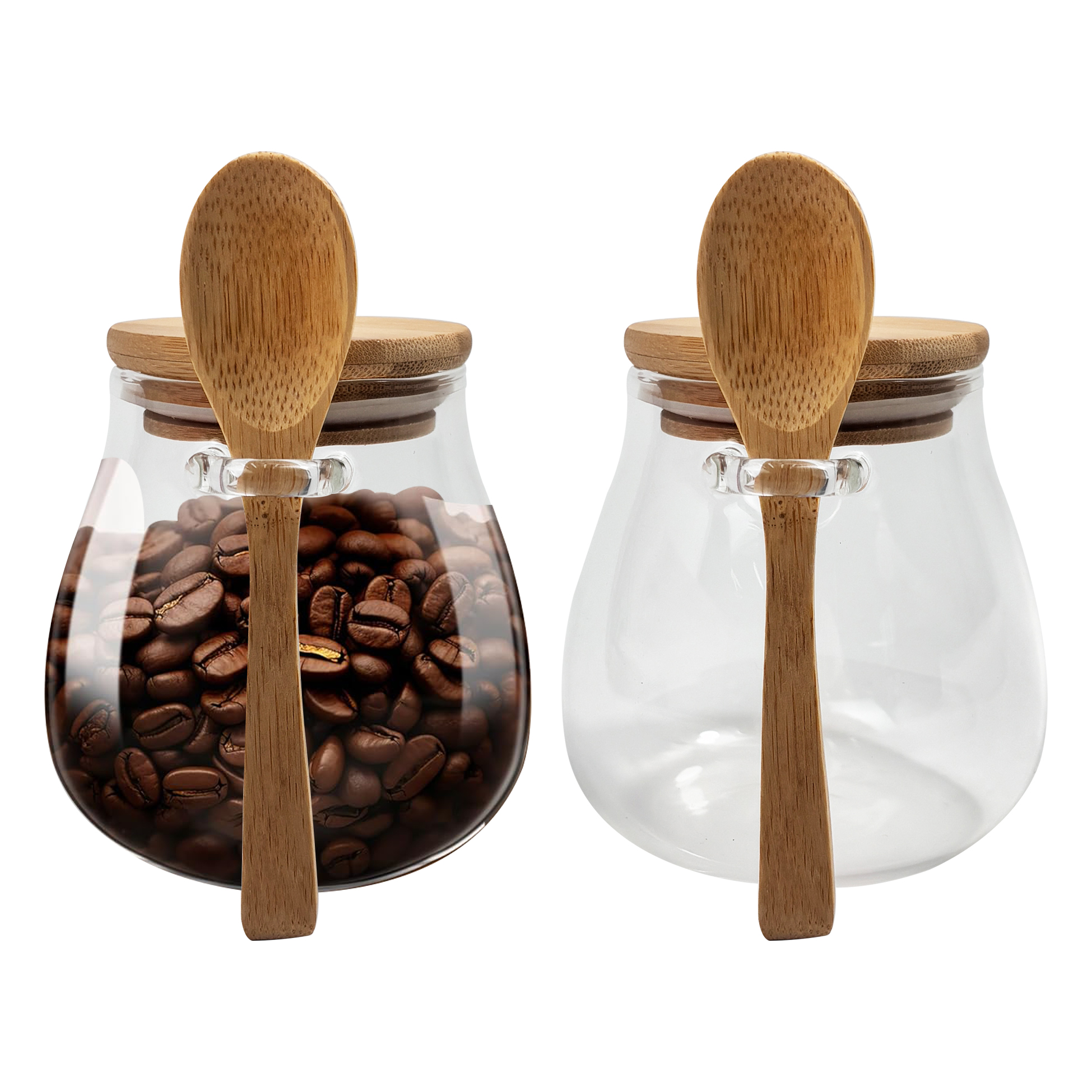 2-piece Glass Kitchen Storage Jars with Bamboo Spoons