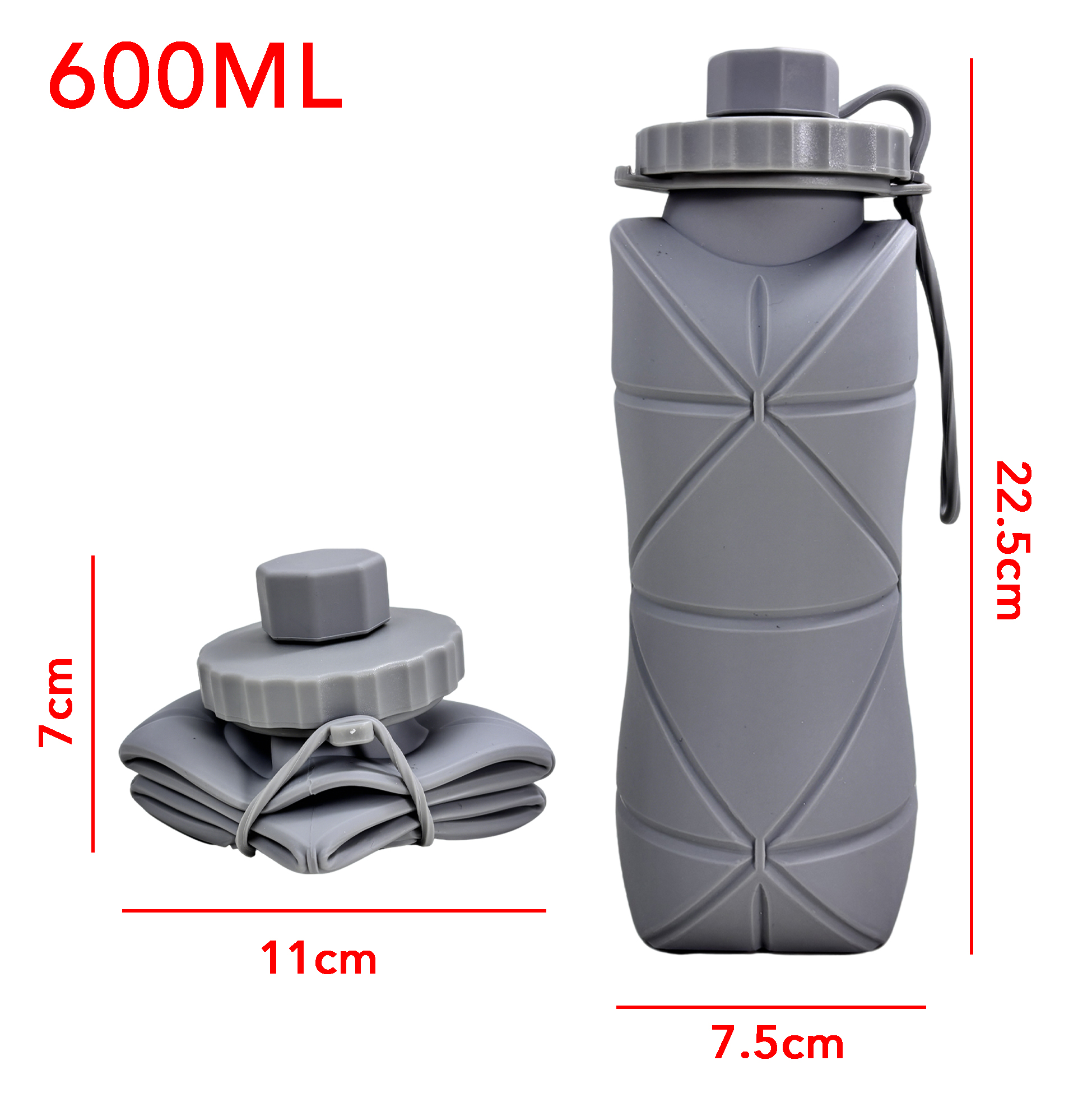 Gray Silicone Collapsible Water Bottle