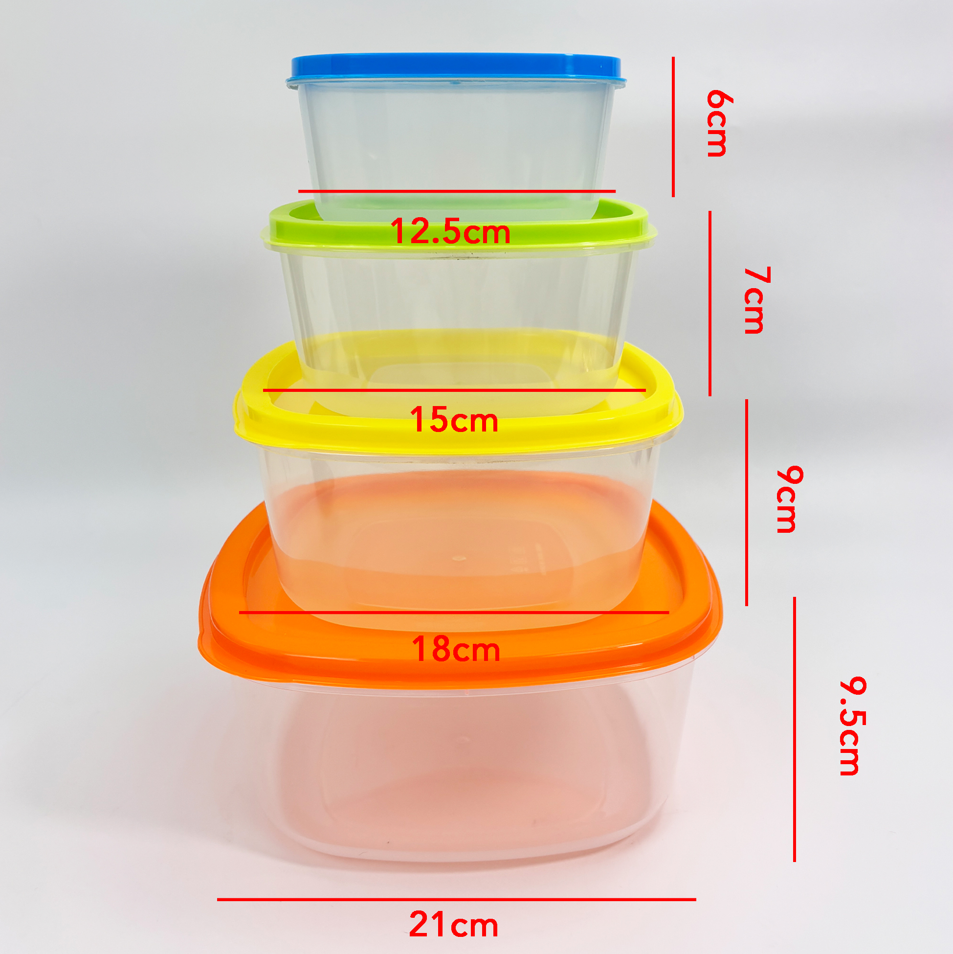 4-piece Square Plastic Salad Bowl Set with Lids