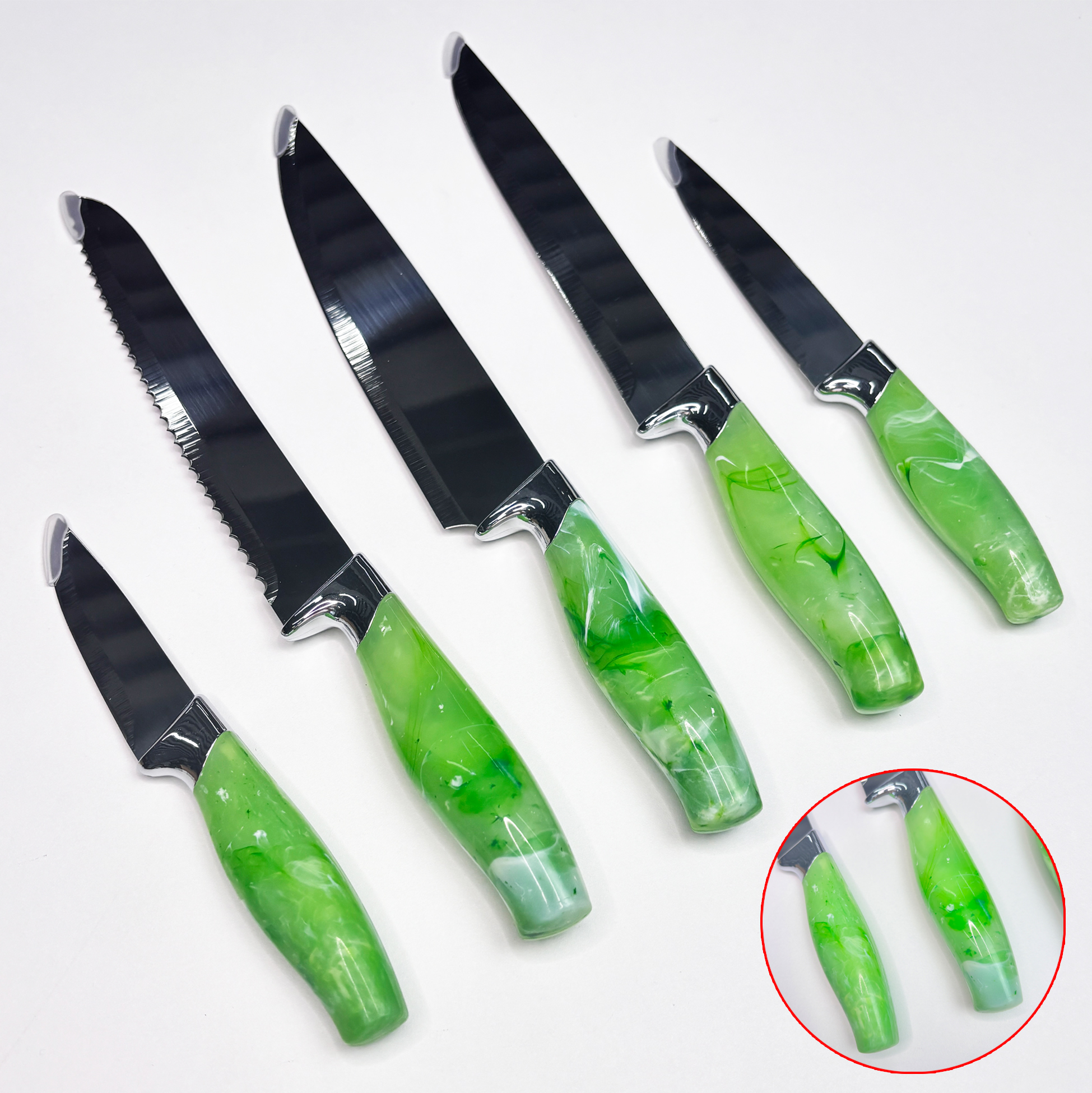 5-pcs Green-handled Kitchen Knife Set