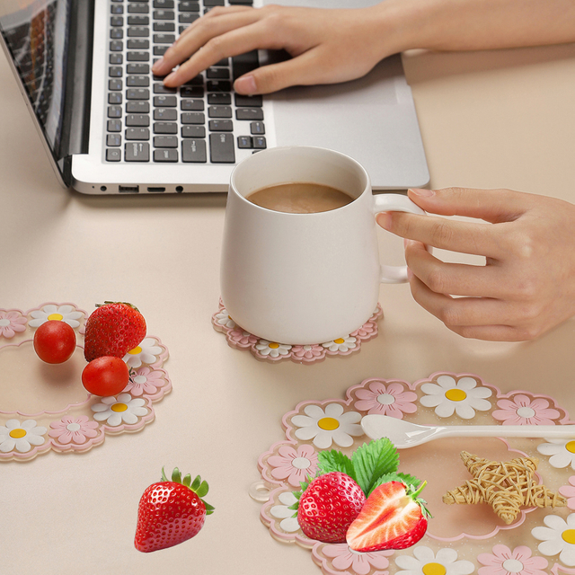 Set of 3 Cute Coasters for Drinks Non-Slip PVC Silicone Coasters for Tabletop Protection