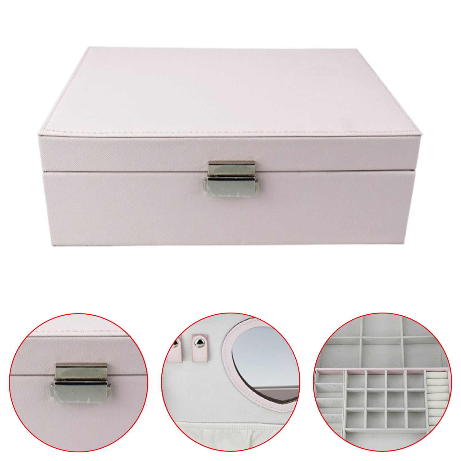 Jewellery Box With Mirror Square Pink Accessories Portable Storage Box For Girls Home Decoration