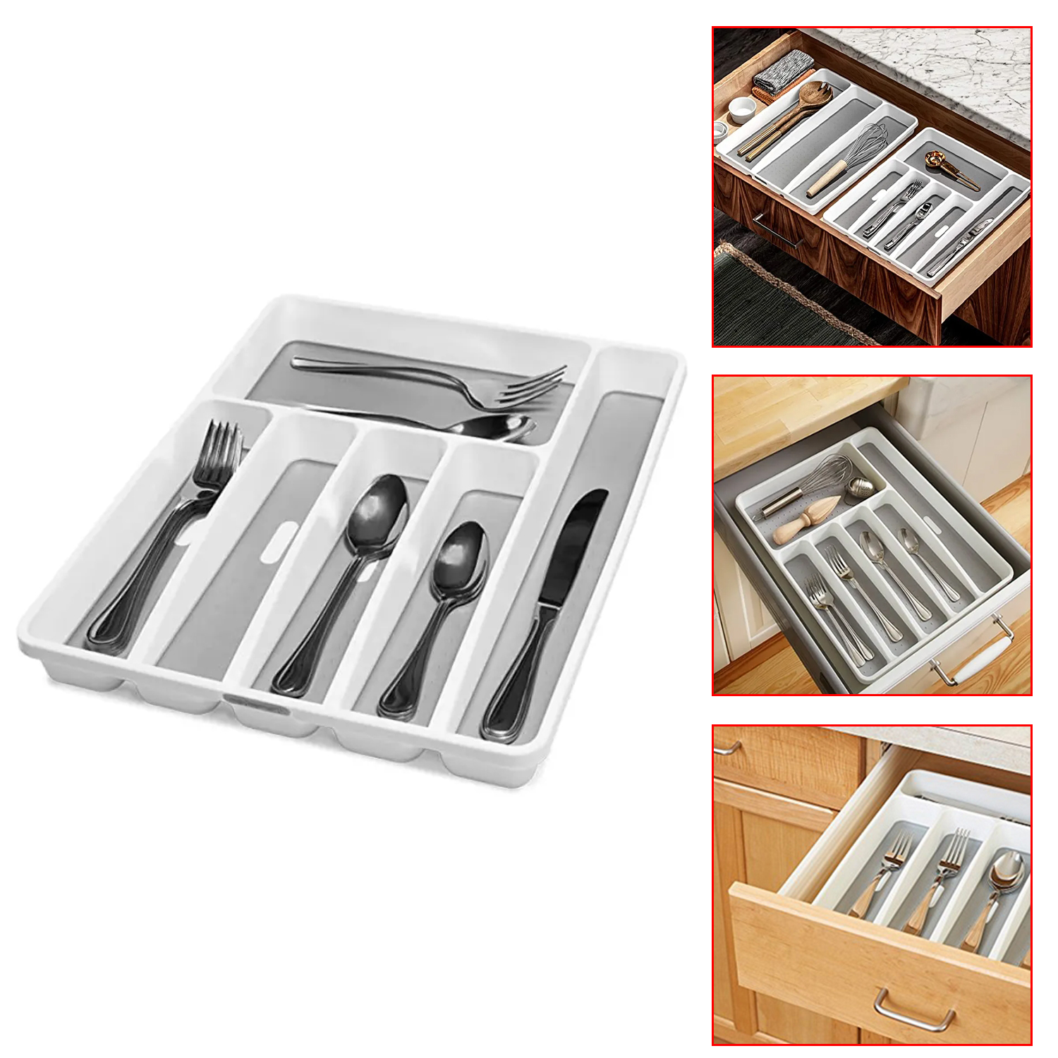 6 Compartments Flatware Tray Holder Silverware Cutlery Tray Drawer Organizer Racks for Spoon Knives Fork Chopsticks