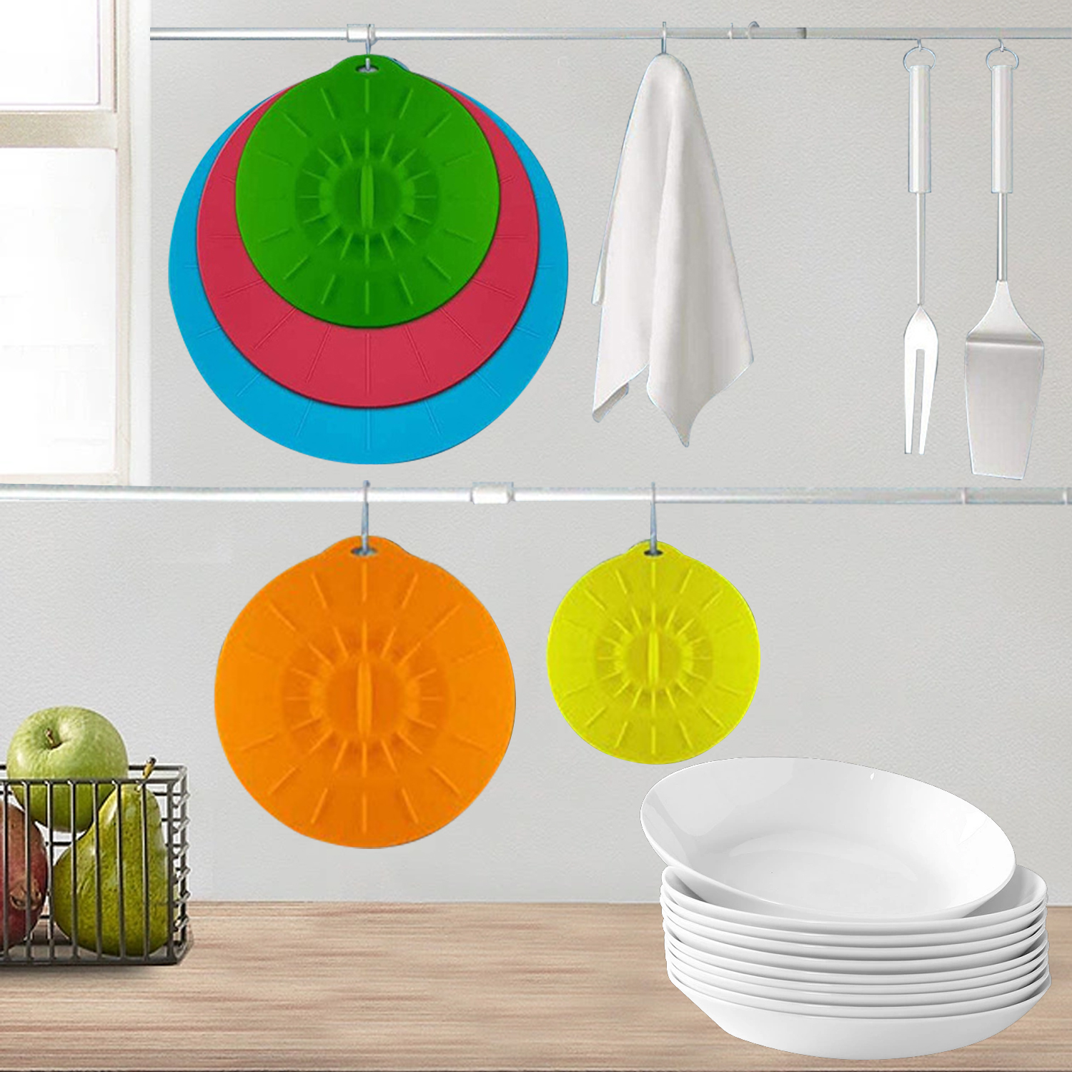 5PCS Bowl Cover Keep Fresh Cover Lid Universal Silicone Suction Lid Vacuum Microwave Bowl Cover Cooking Pot Pan Lid Cover