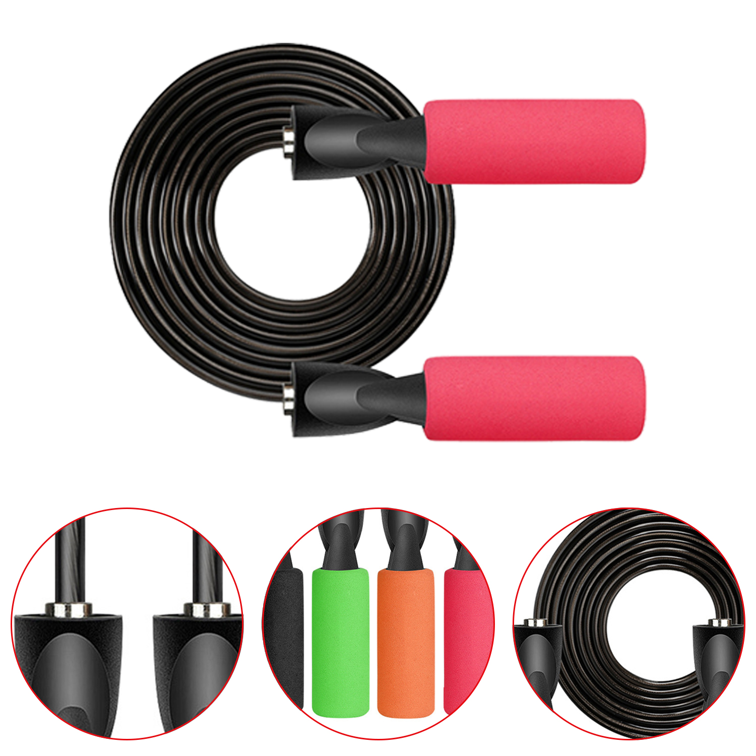 2.8M Length 4.5MM Diameter Adjustable Length Jumping Rope Steel Wire Foam Handle Skipping Rope With Ball Bearing