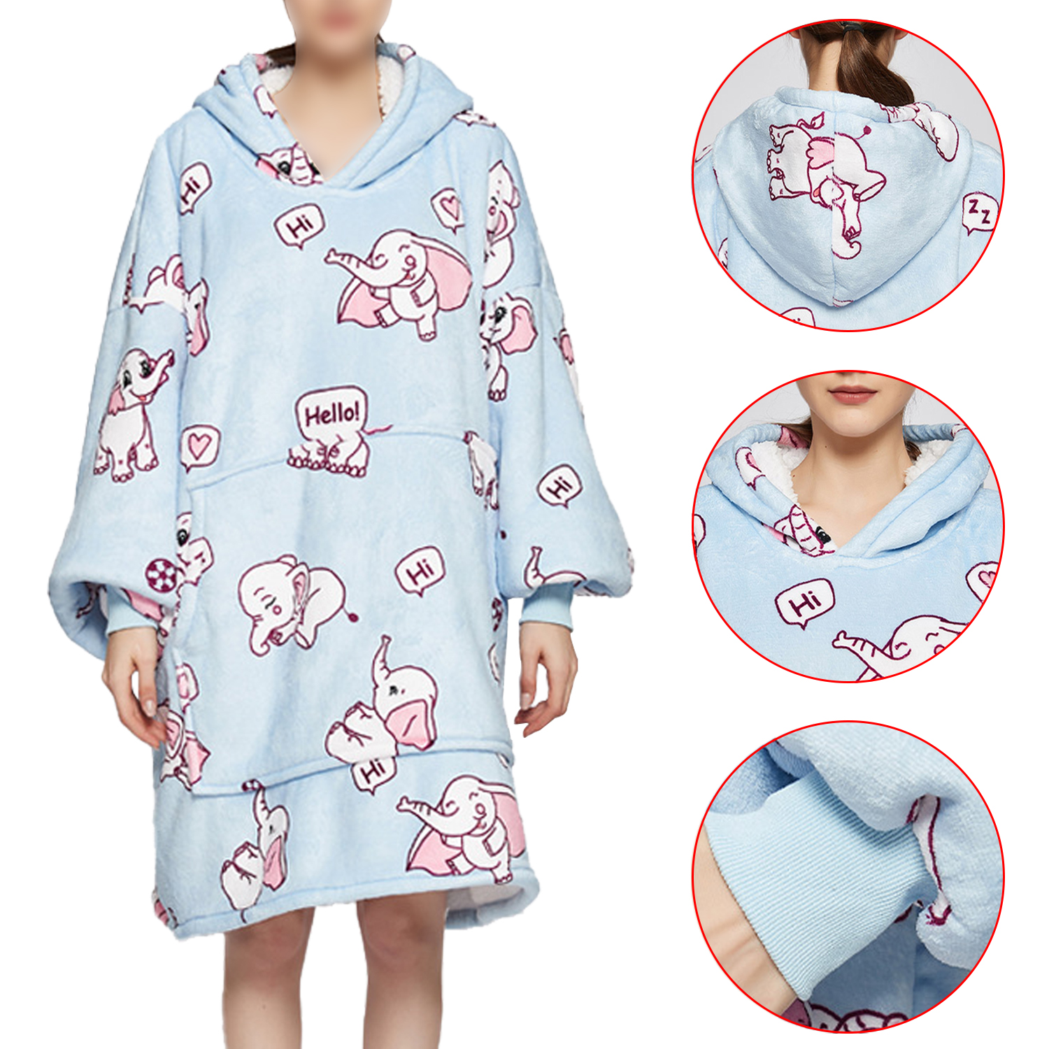 Winter Women Blanket Hooded Flannel Nightgown Cartoon Pullover Women's Warm Loose Lazy Clothing