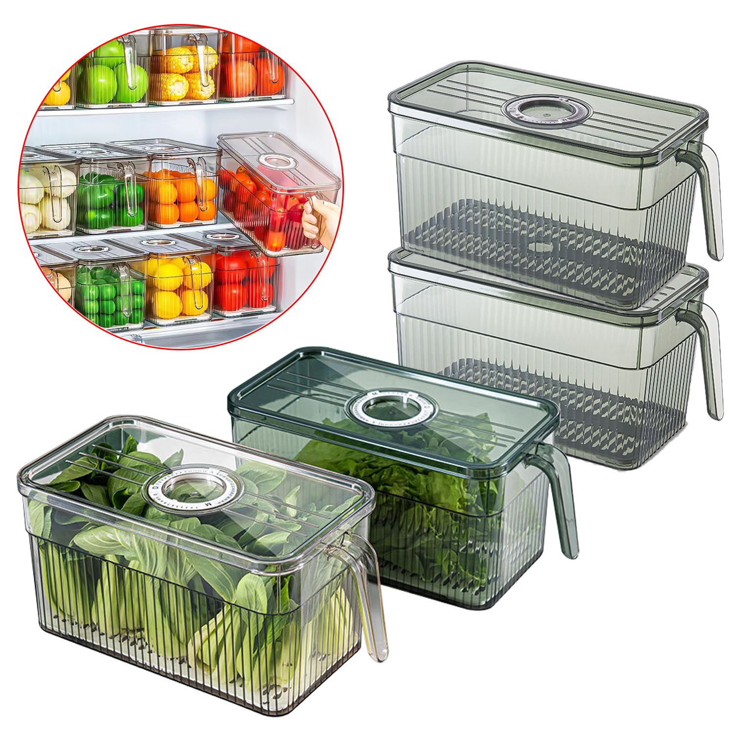 Kitchen Storage Containers with Time Recorder Lid Fridge Organizers Keep Fresh Food And Fruit Refrigerator Freezer Storage Boxes