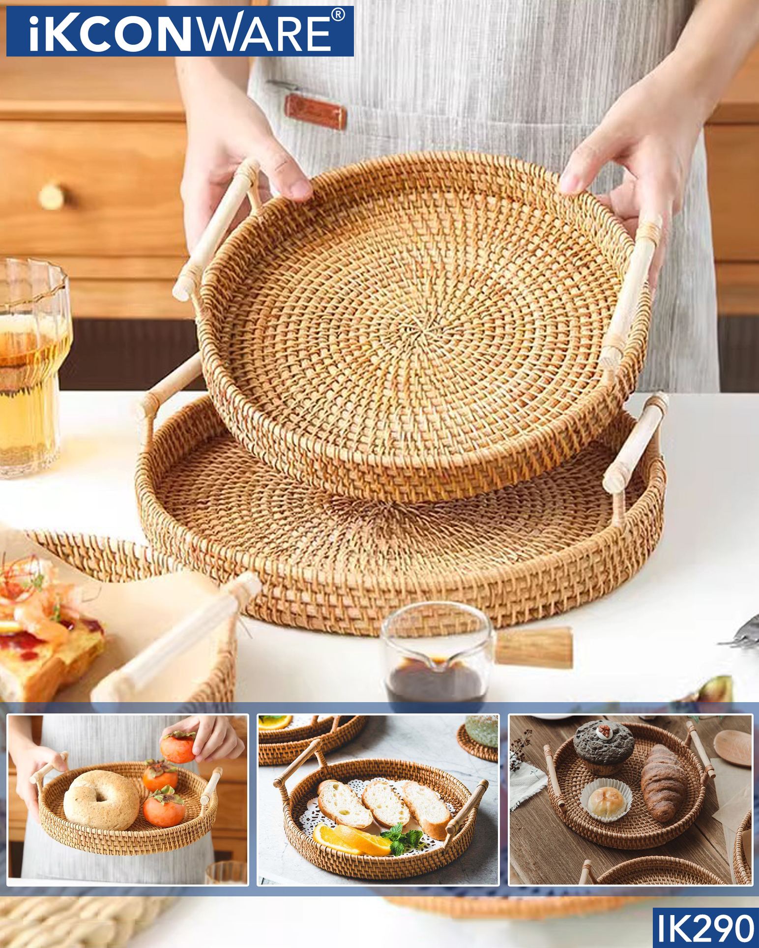 Discover The Versatile Charm of IKCONWARE Woven Serving Trays (IK290)