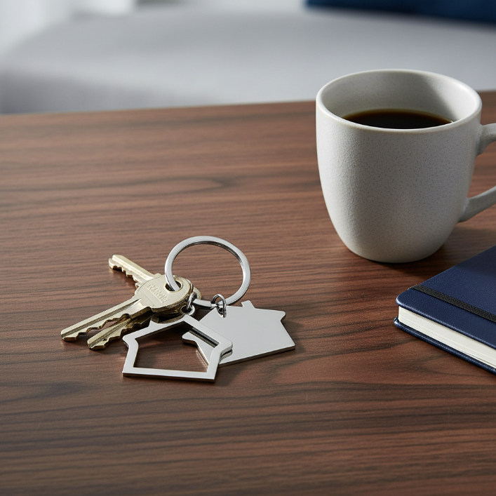 Dual-House Keychain Hollow & Solid House Key Charm