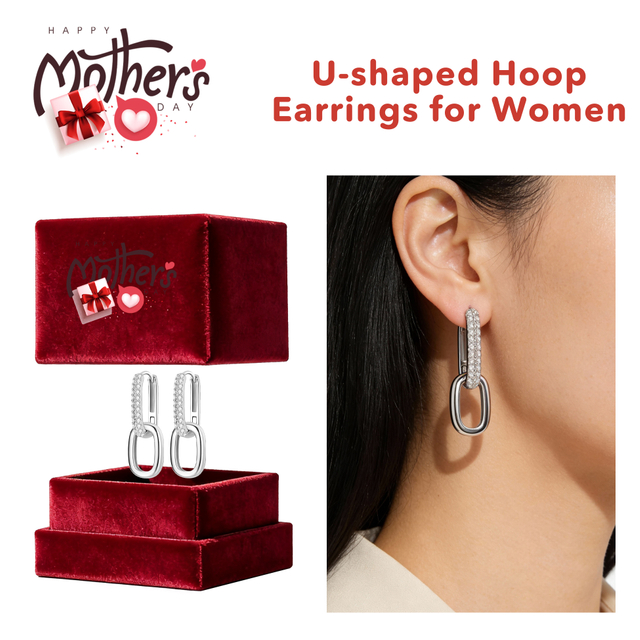 U-shaped Hoop Diamond Earrings Mother's Day Gift Hoop Earrings