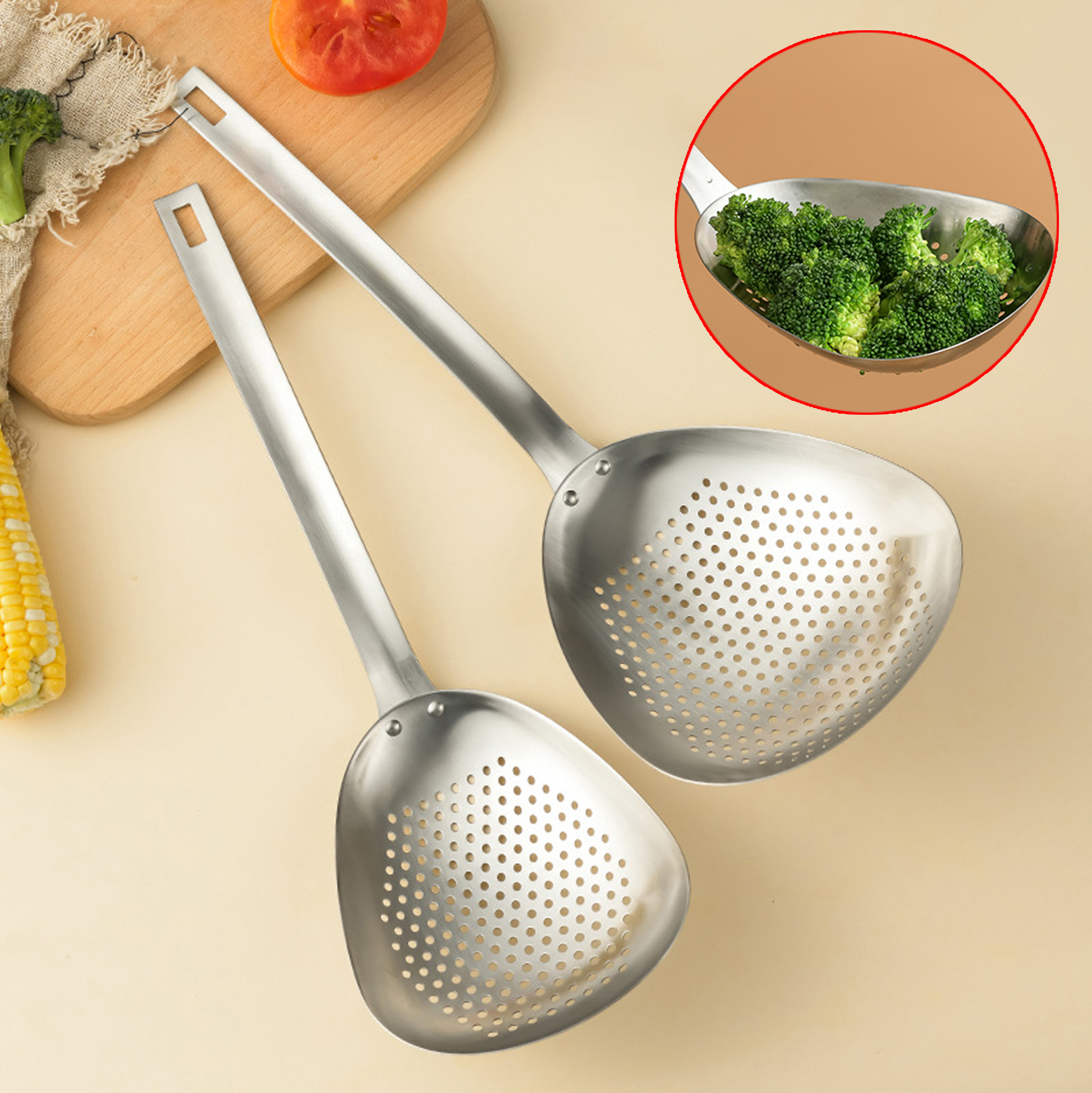 Stainless Steel Slotted Spoon Multi-purpose Kitchen Slotted Strainer Spoon