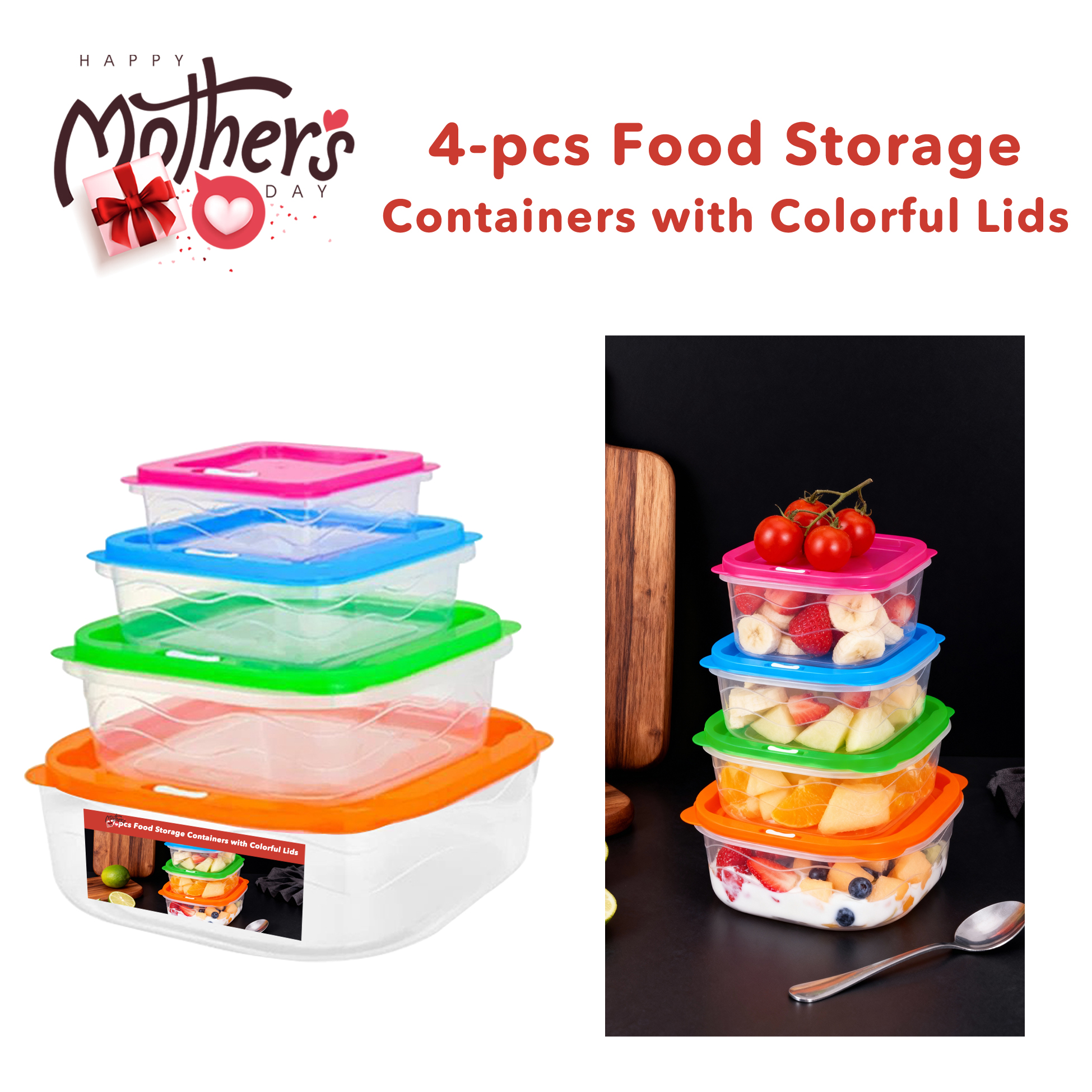 4-pcs Food Storage Containers Stackable Plastic Food Storage Containers