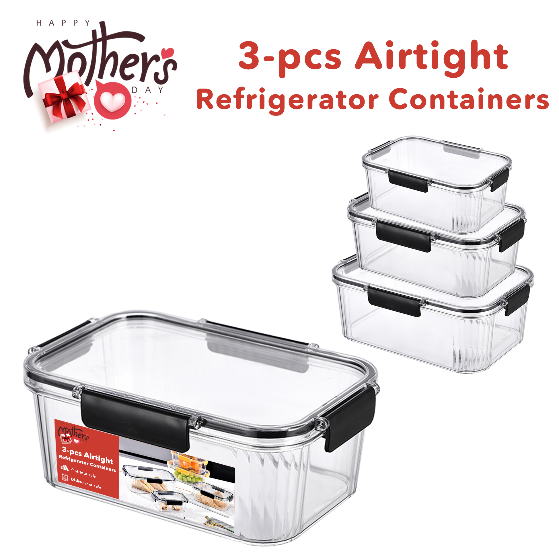 3-pcs Airtight Refrigerator Container Set Stackable Airtight Food Storage Containers