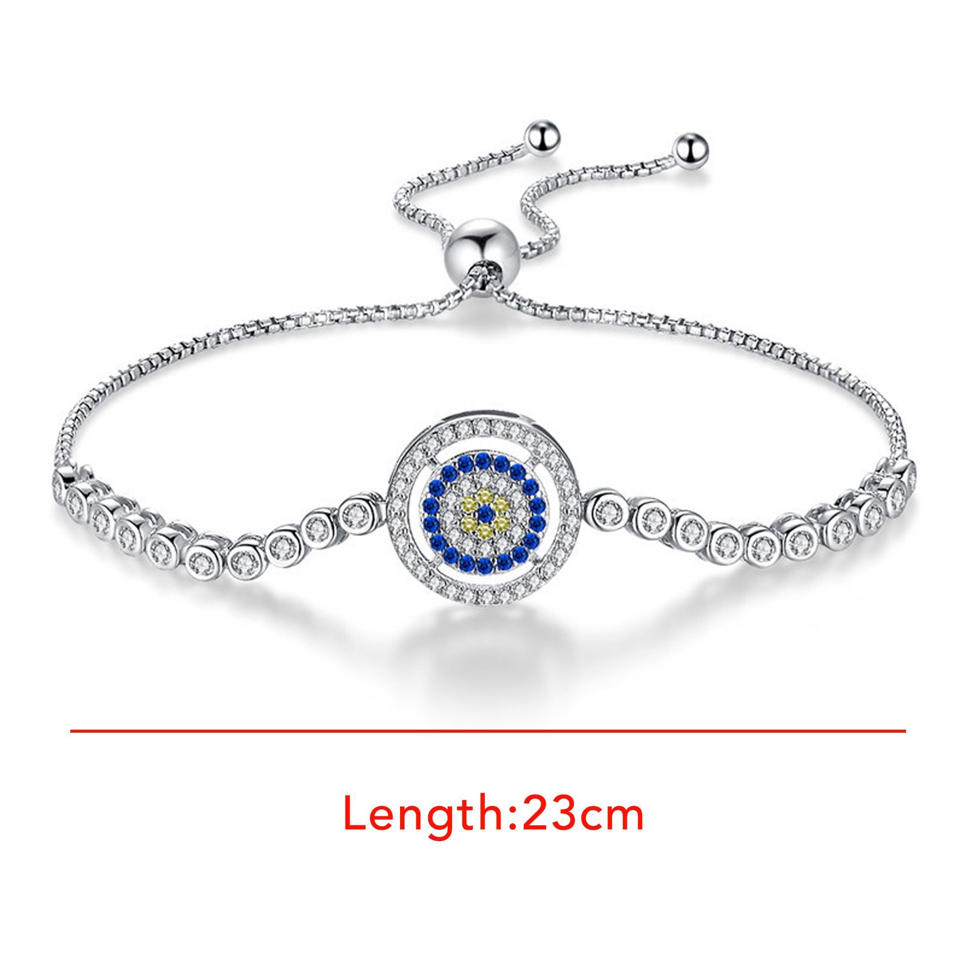 Mother's Day Evil Eye Silver Bracelet Luxury 23cm Sliding Knot Silver Bracelet