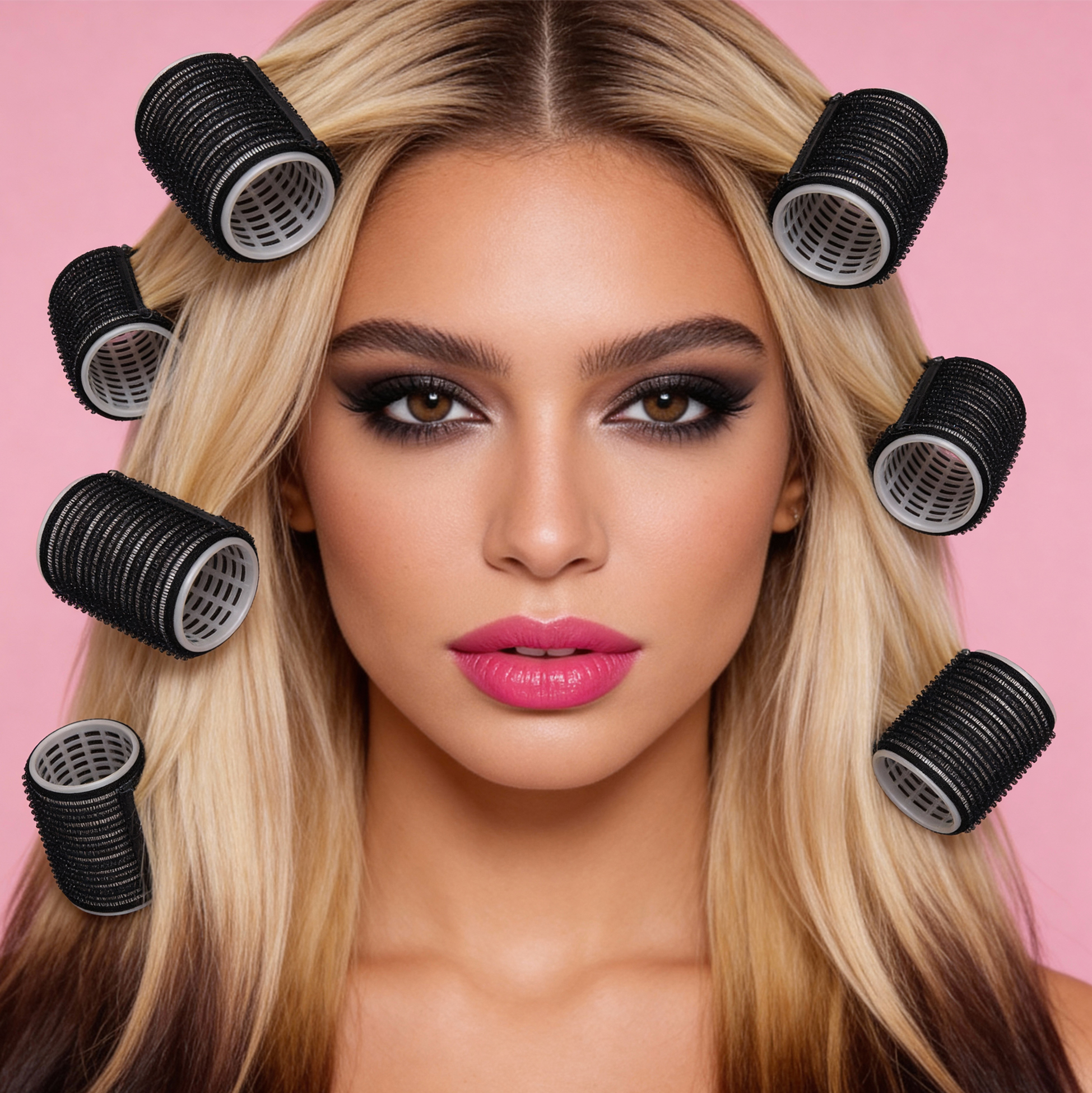 Set of 3 Black Self-grip Hair Rollers Ventilated Mesh Hair Curlers
