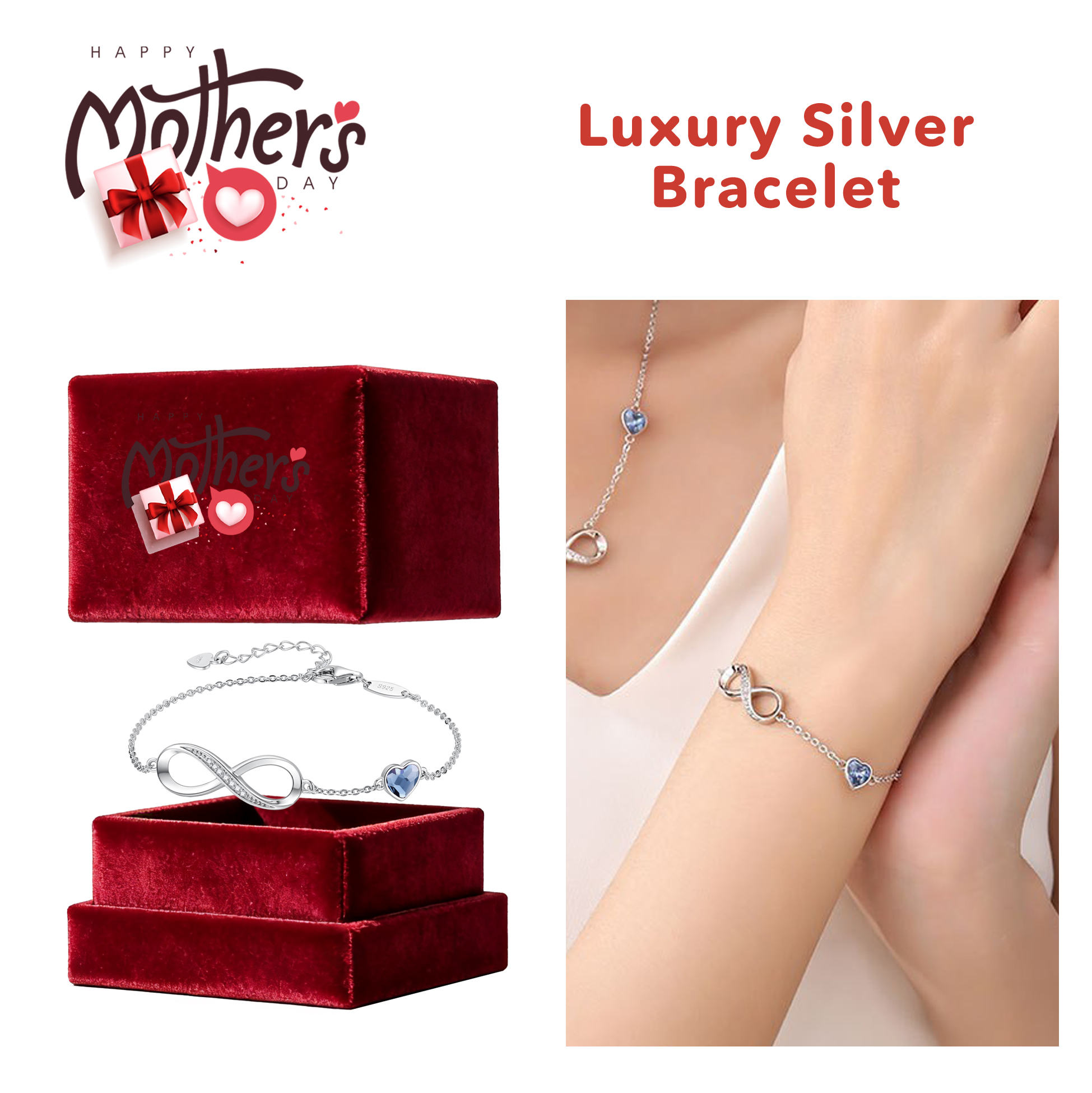 Mother's Day Infinity Heart Silver Bracelet