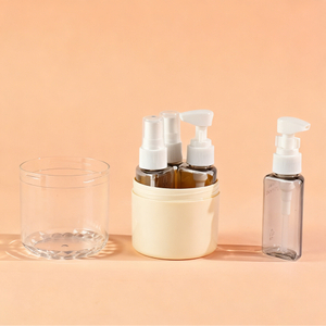 4-in-1 Beige Travel Bottle Set Amber Glass Travel Liquid Dispenser