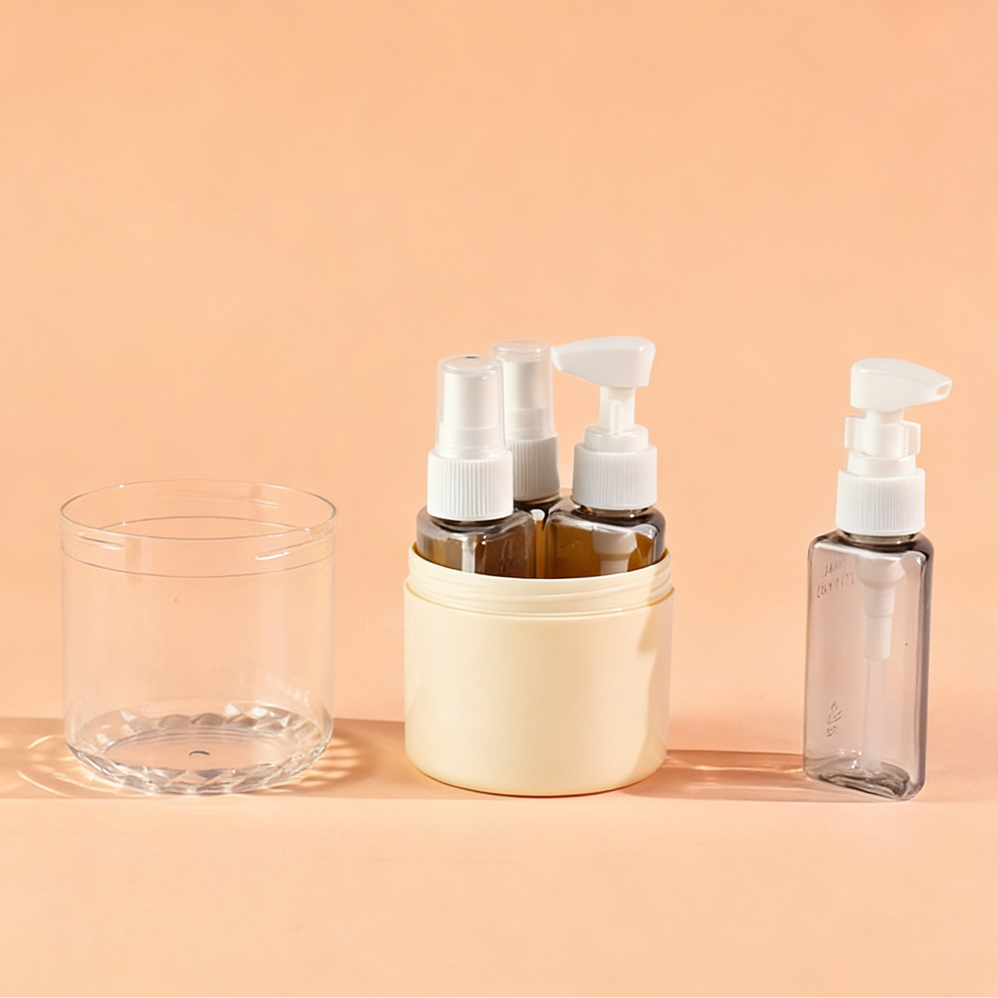 4-in-1 Beige Travel Bottle Set Amber Glass Travel Liquid Dispenser