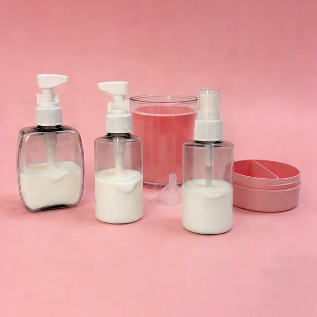 3-in-1 Pink Travel Bottle Set Funnel-included Toiletry Dispenser Kit