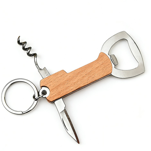 Wood-handle 4-in-1 Multi-tool Keychain