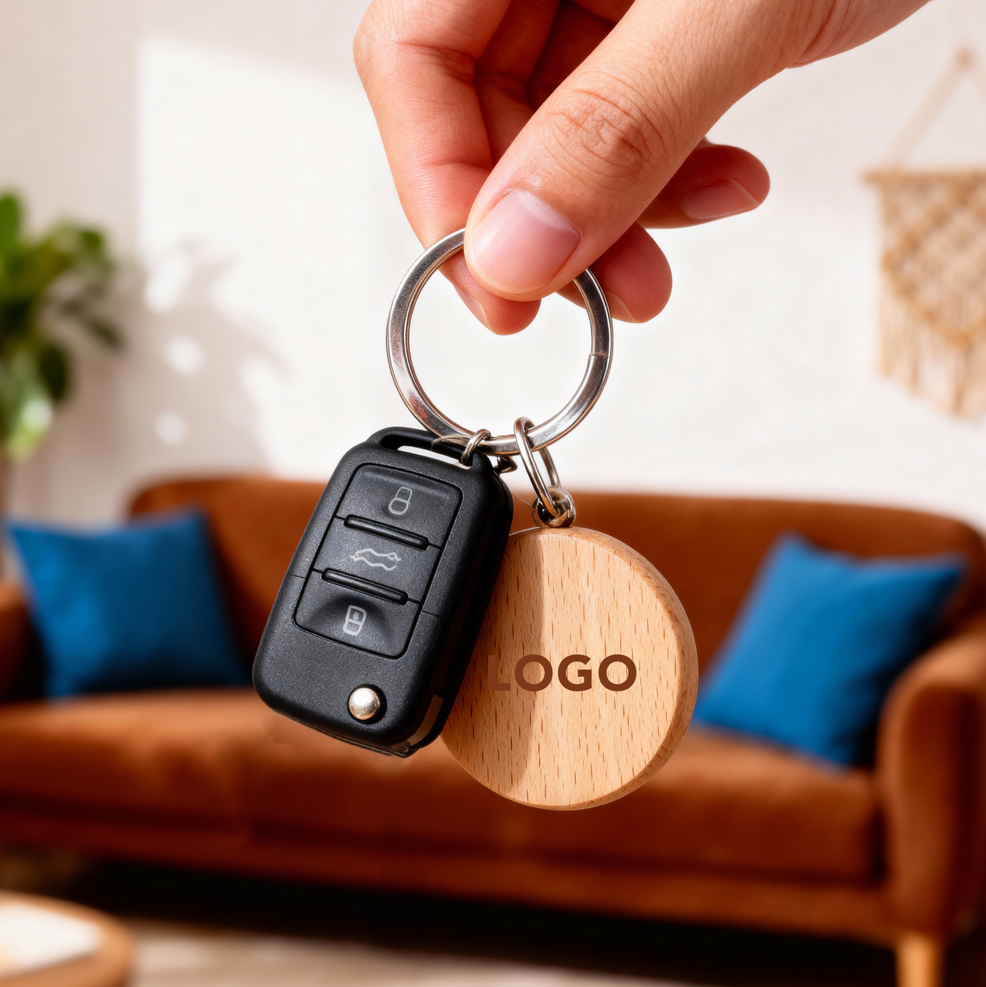 Round Wooden Keychain Custom Logo Wooden Keychain