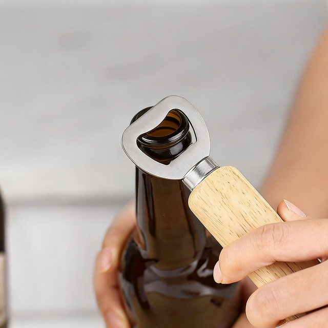 Bamboo Handle Bottle Opener Stainless Steel Beer Opener