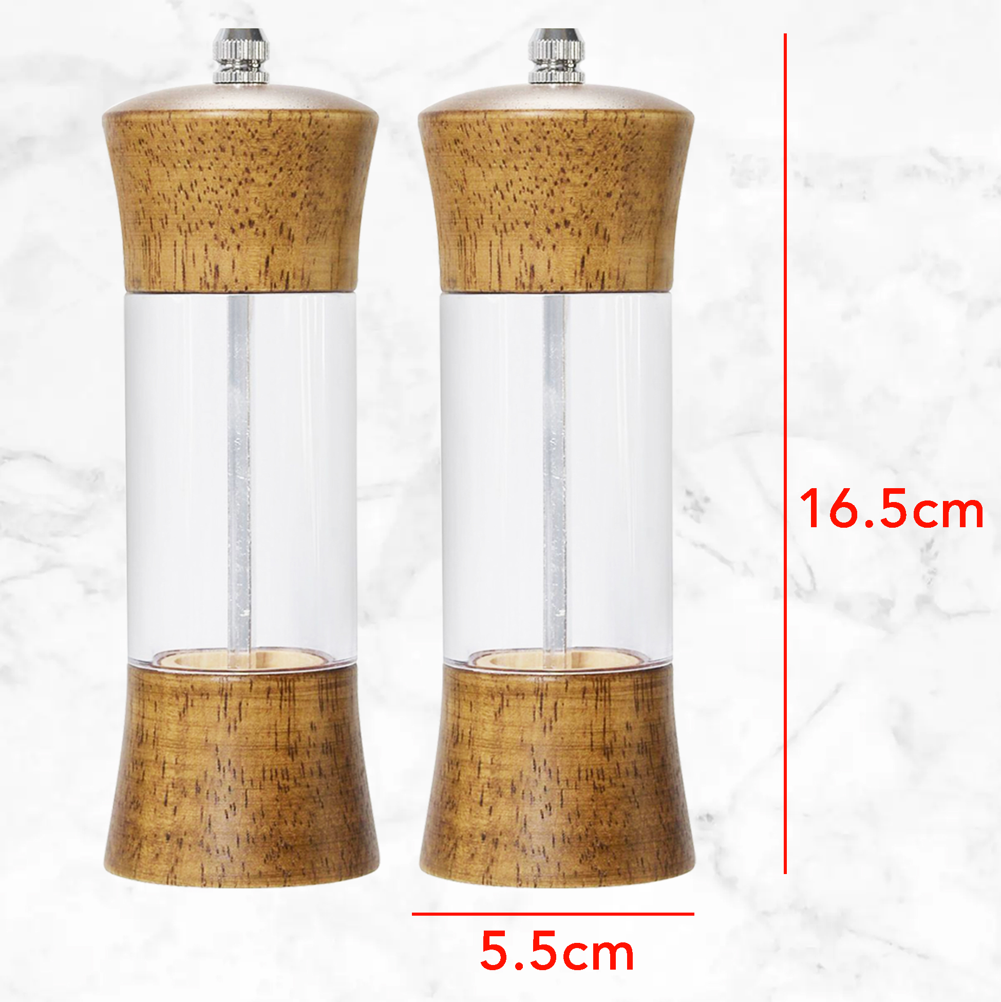 2-pcs Wooden Pepper Grinder Set Bamboo Wooden Pepper Mill Set