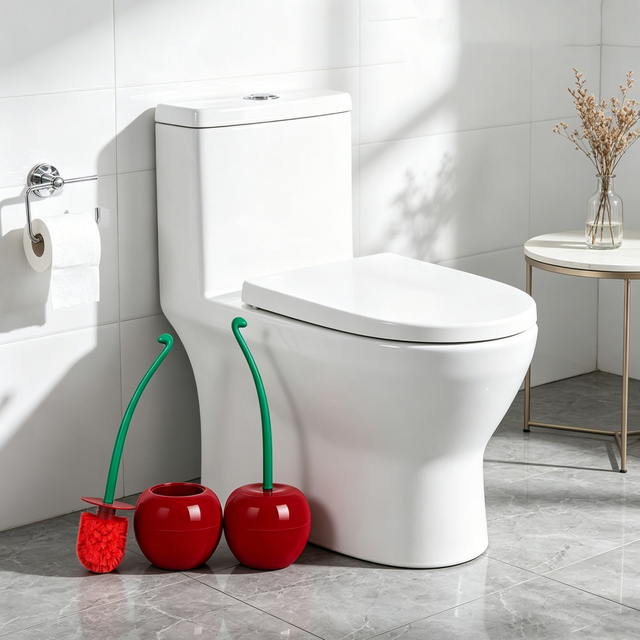 Cute Cherry Toilet Brush with Holder