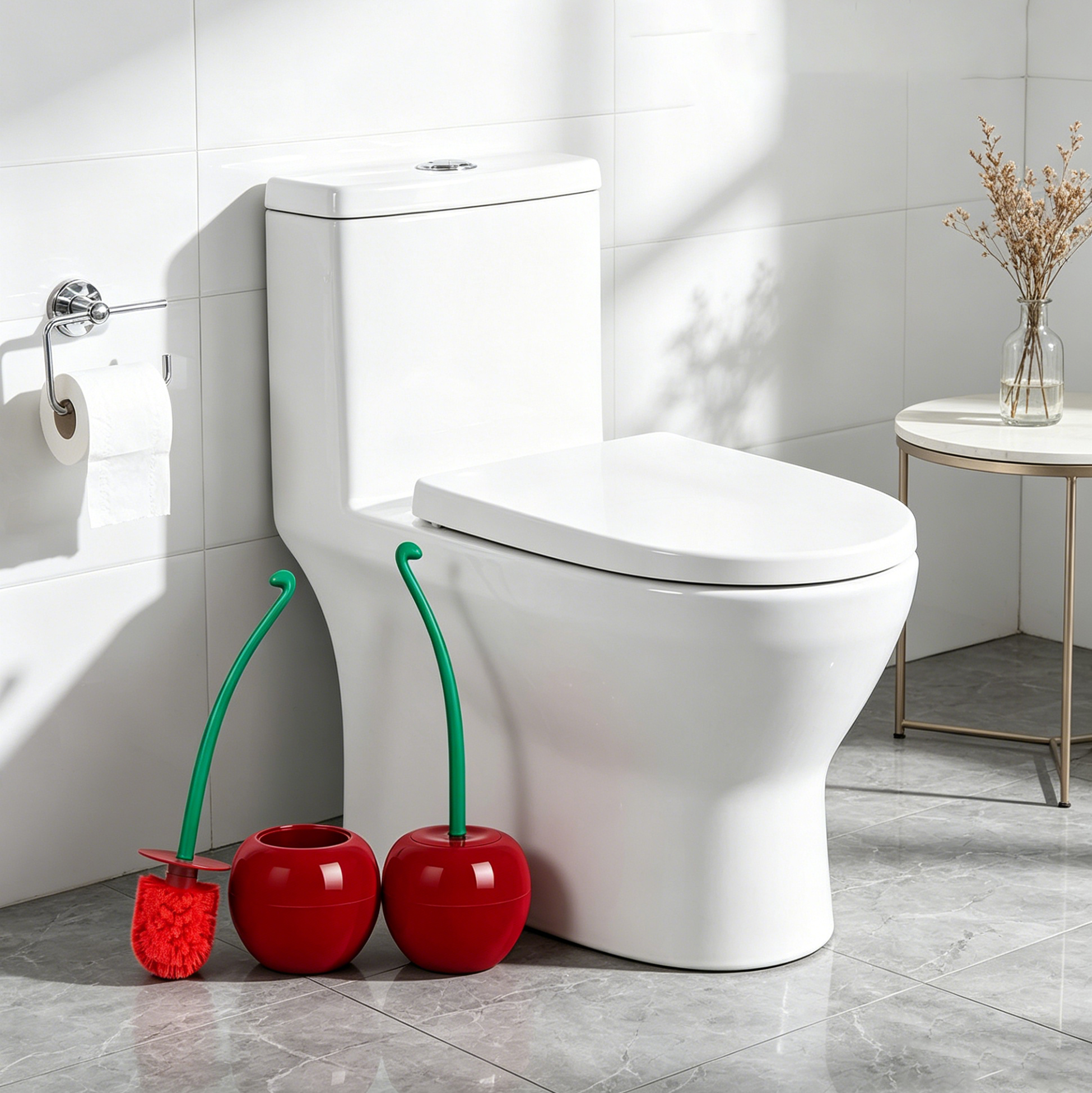 Cute Cherry Toilet Brush with Holder