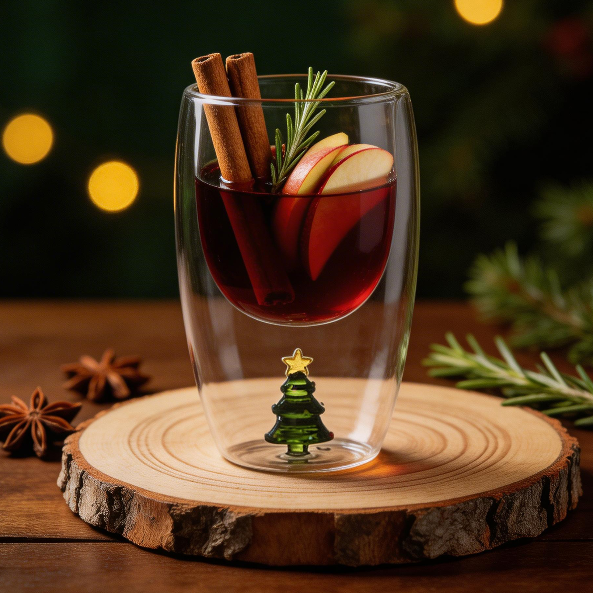 Set of 2 300ml Christmas Tree Double Wall Glass Cup