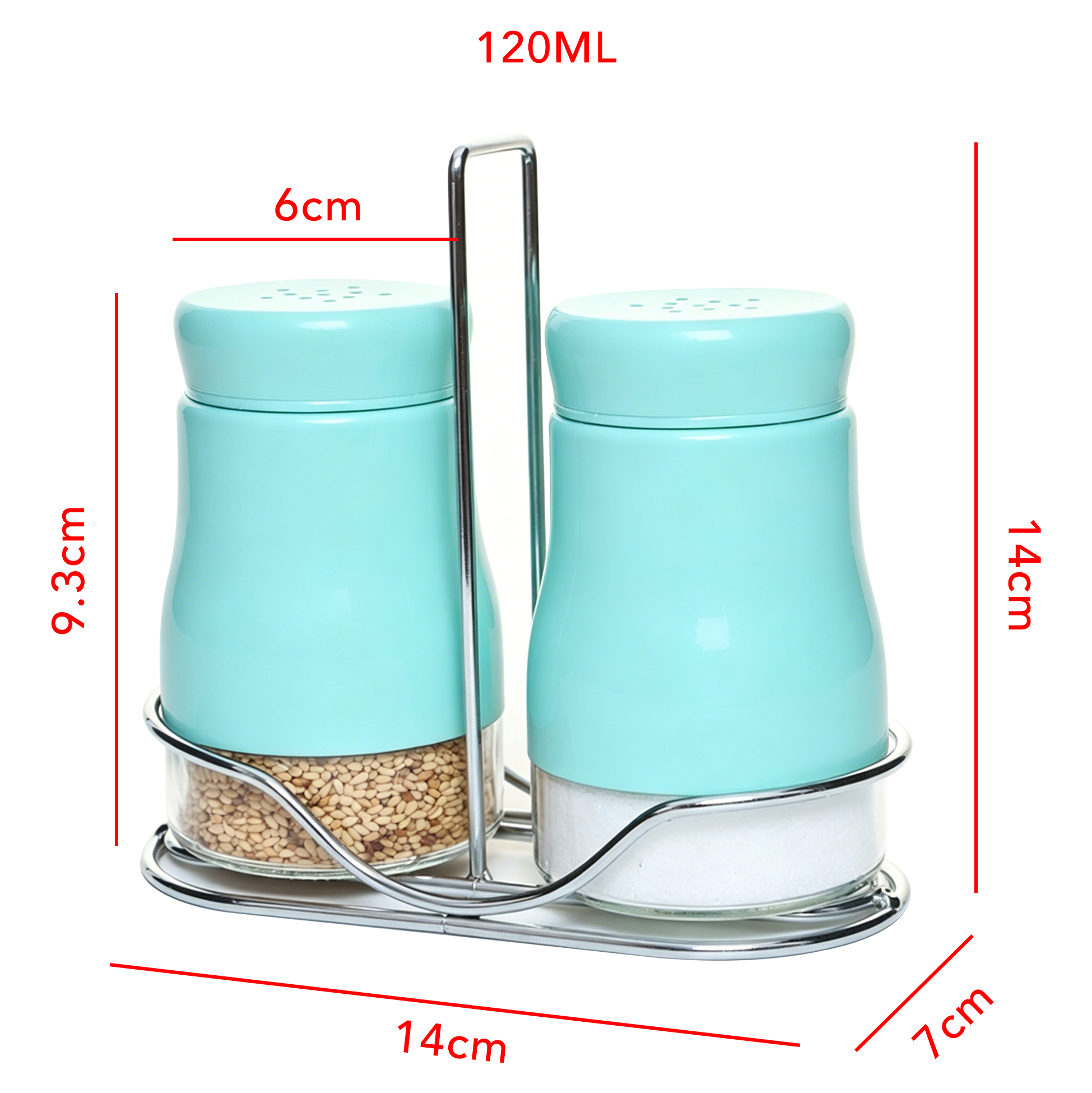 Turquoise Salt And Pepper Shakers Set with Stand