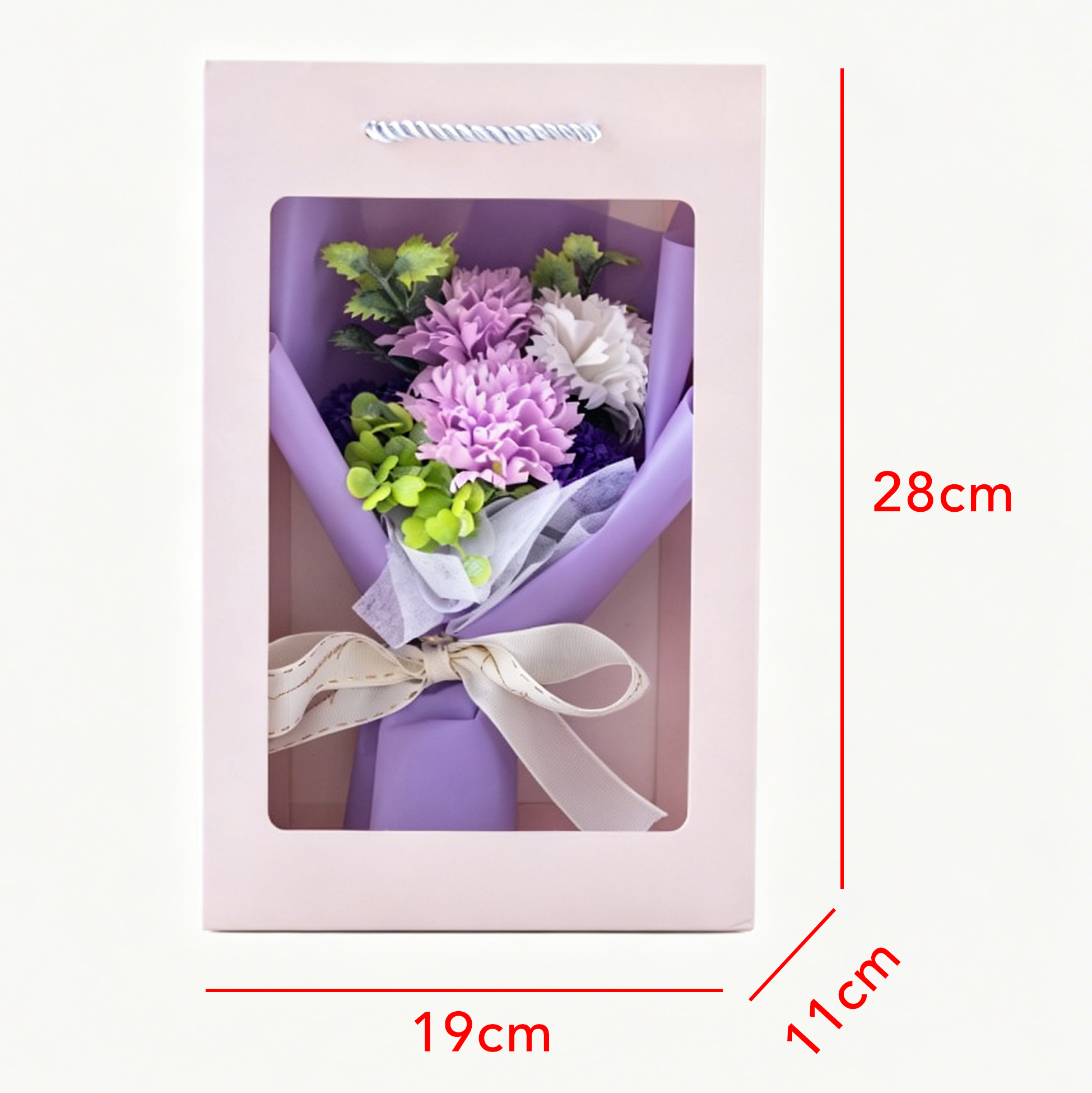 Purple Artificial Carnation Flower Bouquet with Gift Box