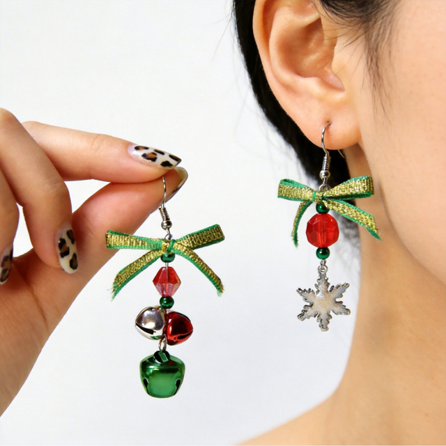 Christmas Bow Jingle Bell Snowflake Dangle Earrings