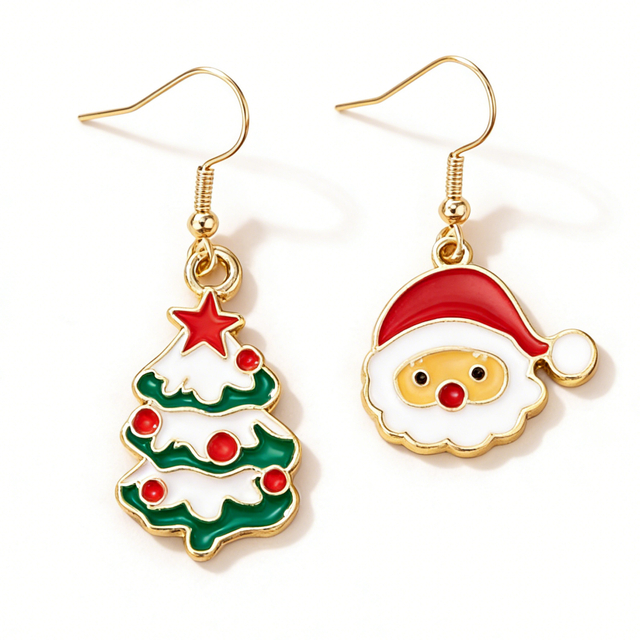 Christmas Santa Claus & Christmas Tree Dangle Earrings