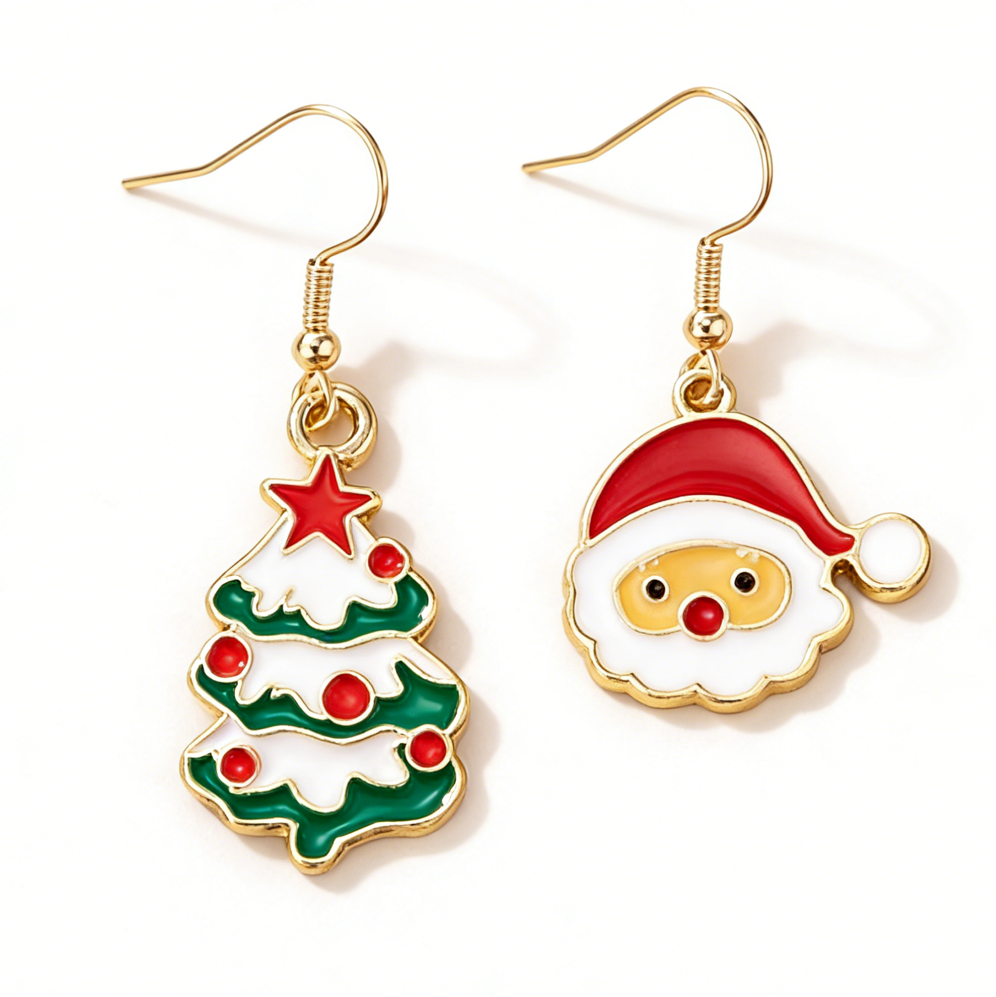 Christmas Santa Claus & Christmas Tree Dangle Earrings